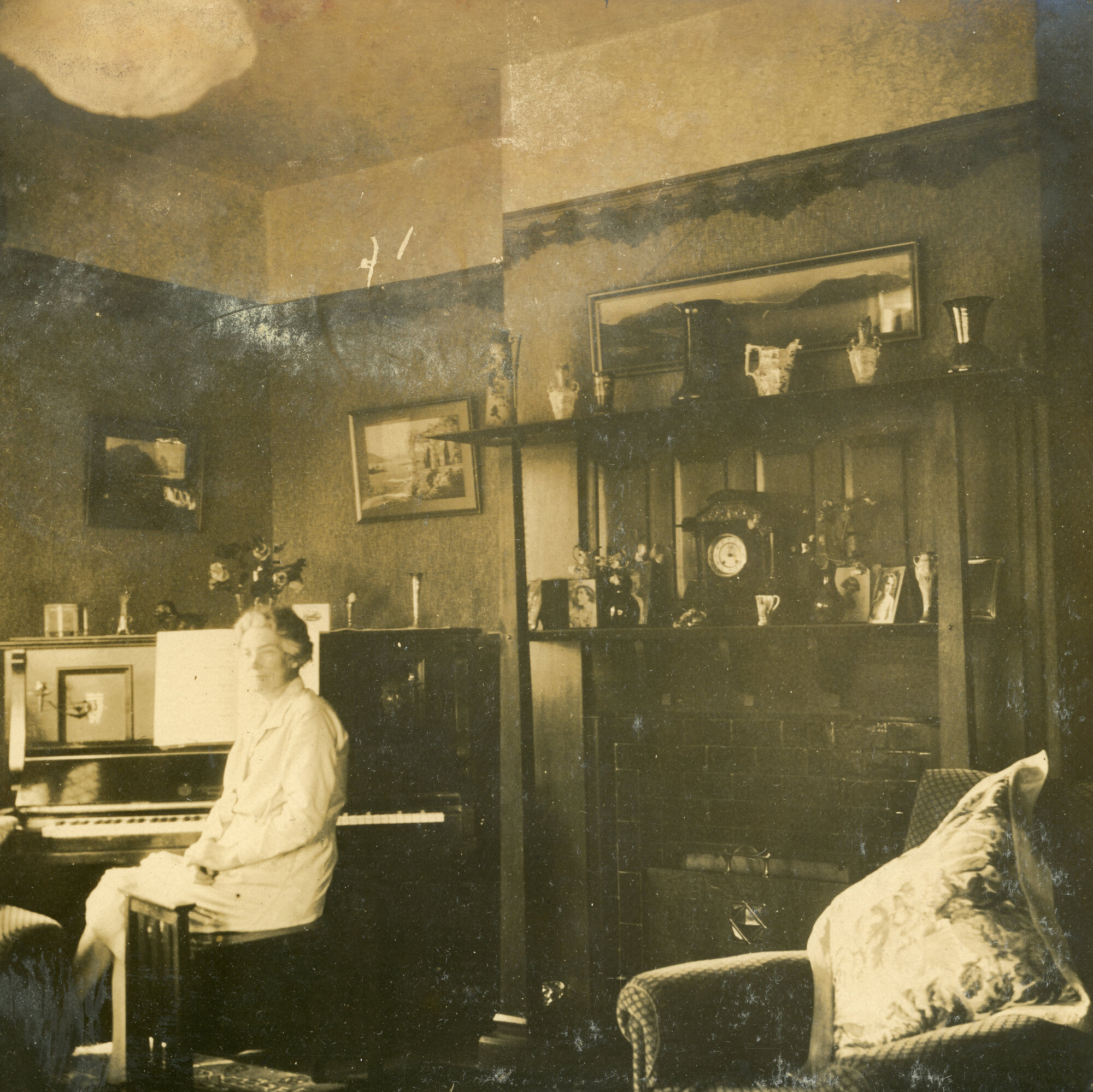 Campbell Family Photograph; May Campbell at Piano; ca 1920s