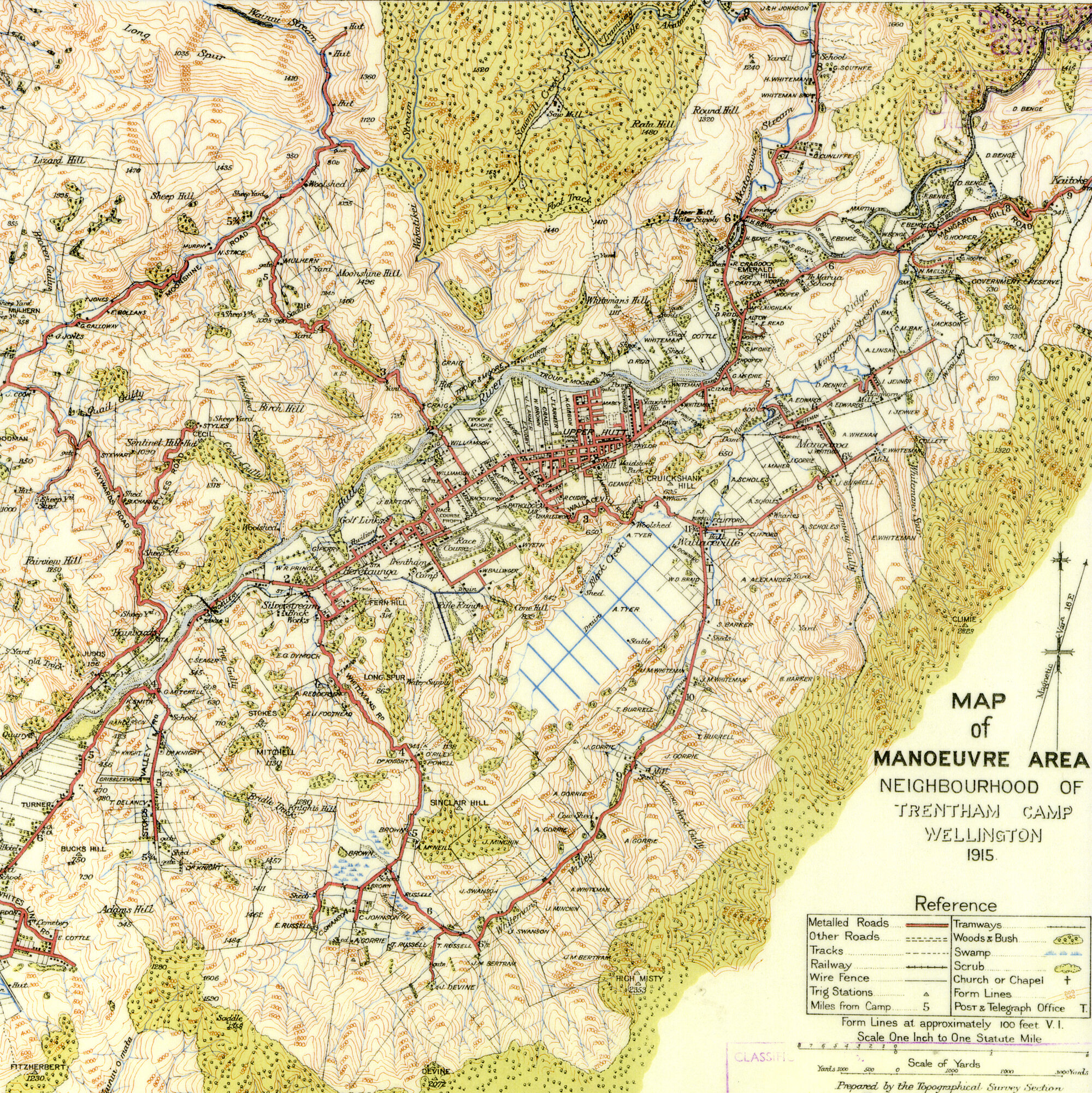 Map 1915; Stokes Valley to Kaitoke; manoeuvre map 1; uncroppped