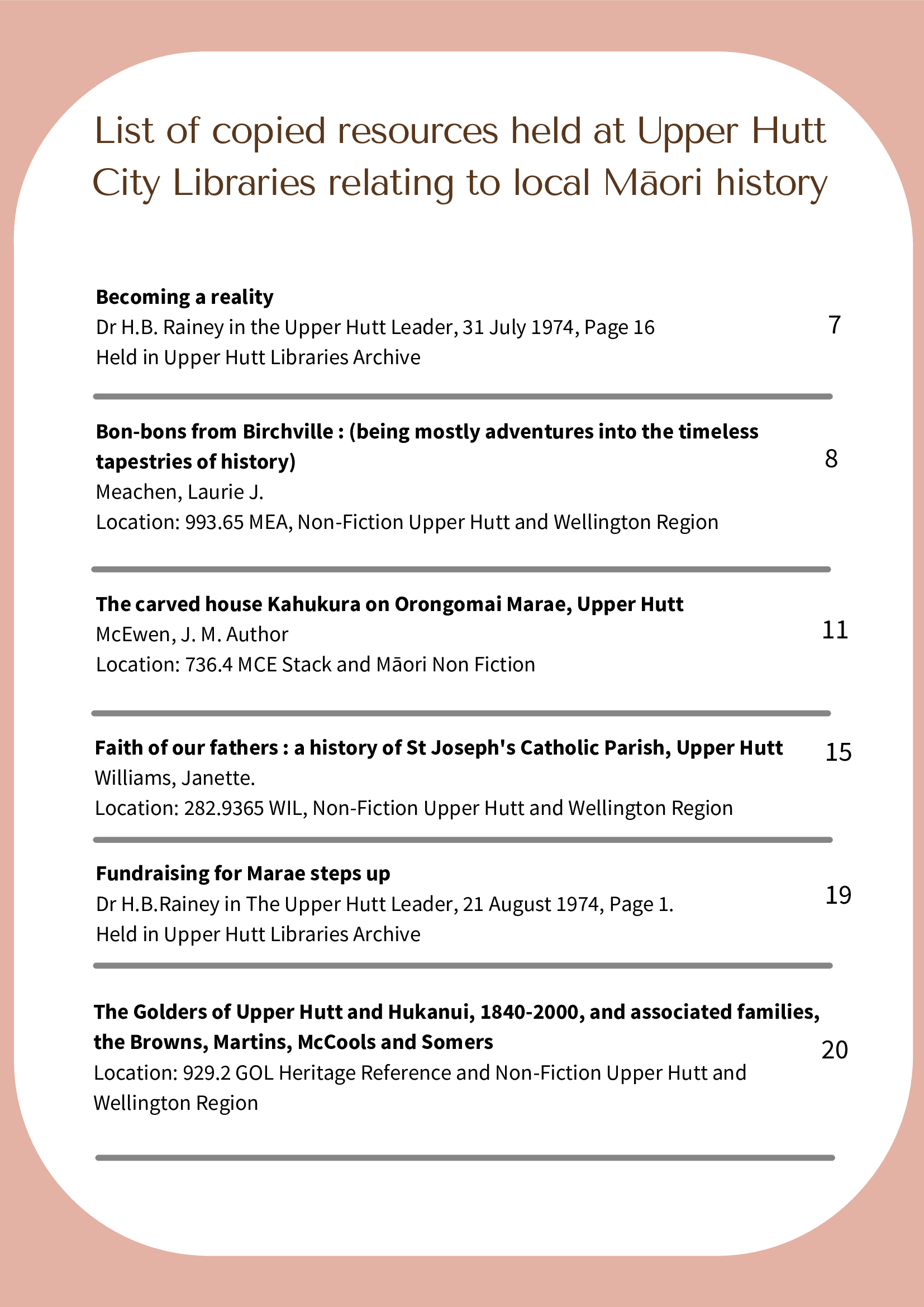Resources relating to local Māori history