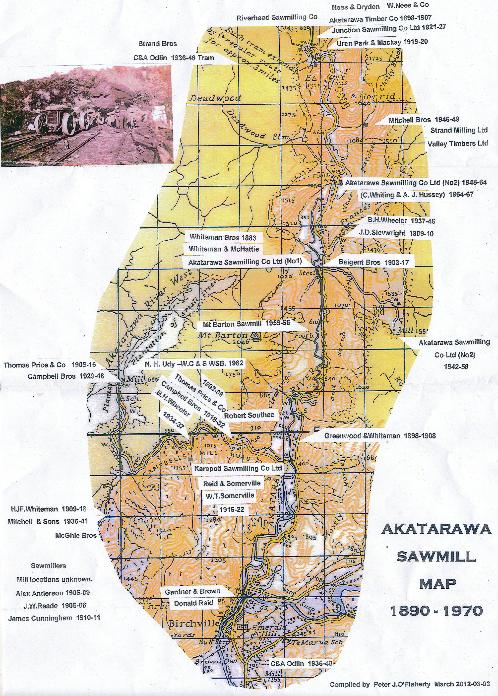 Akatarawa Sawmill Map 1890 - 1970