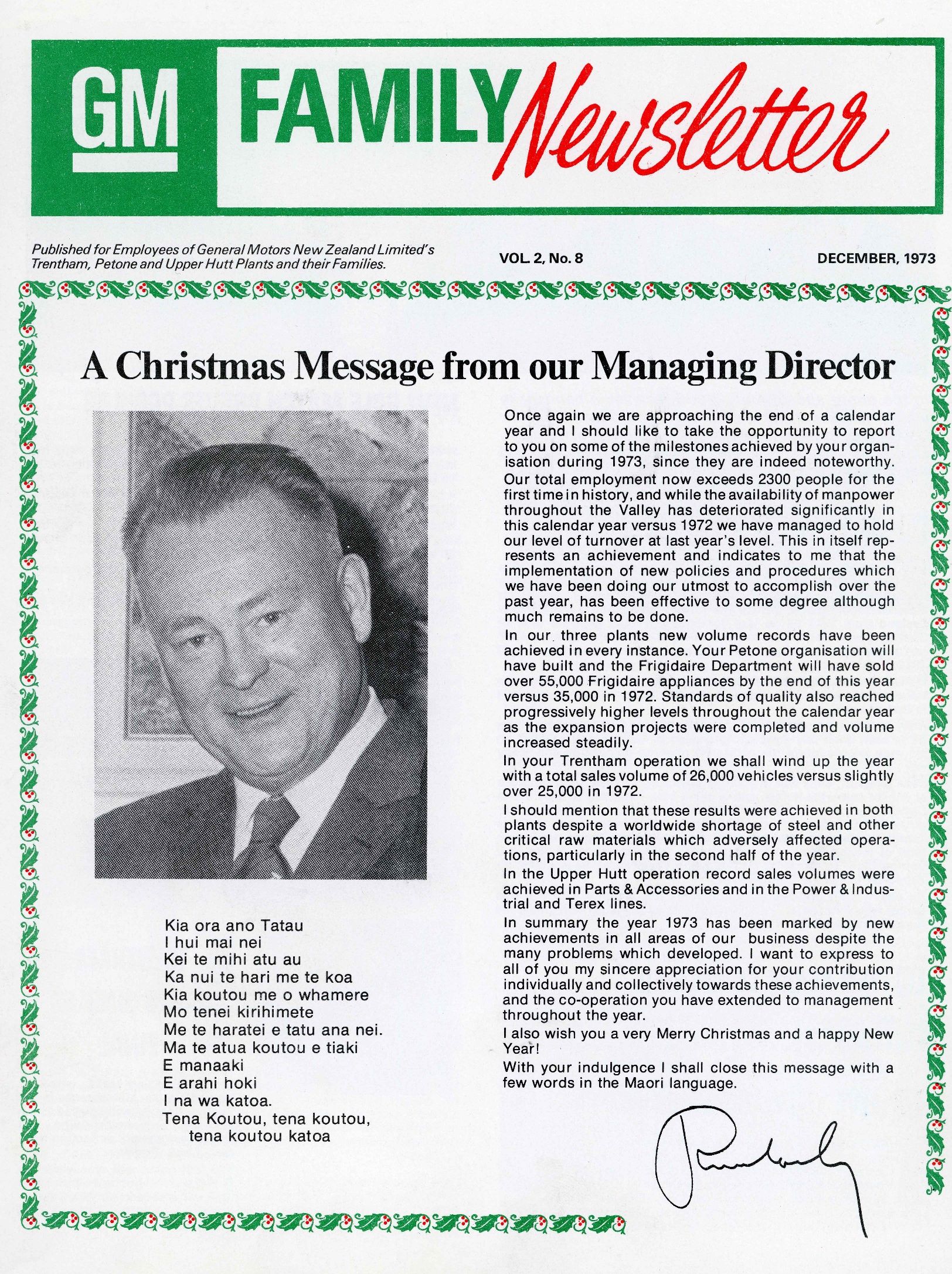 General Motors Family Newsletter; Vol 2, No.8; 1973