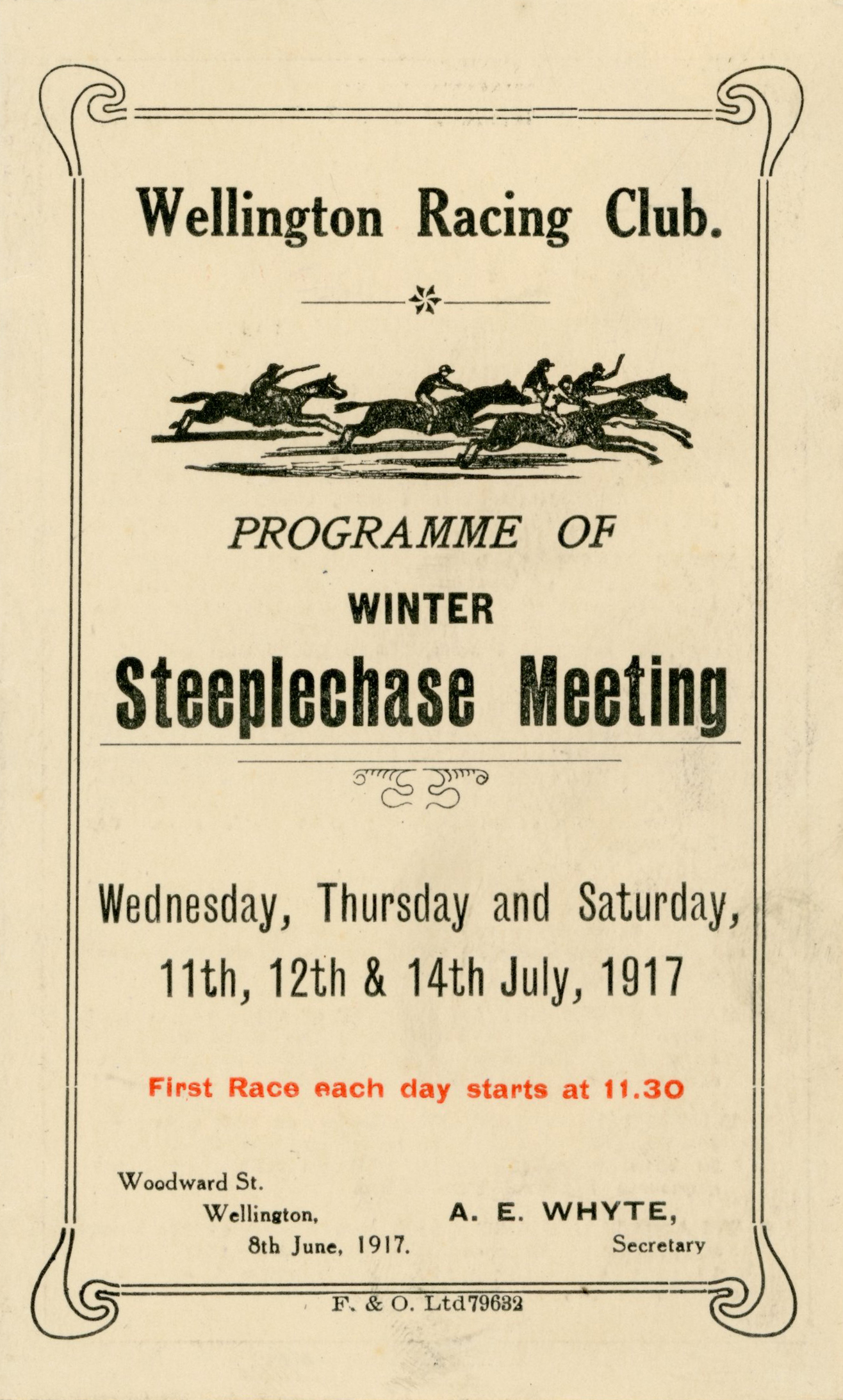 Wellington Racing Club Winter Steeplechase Programme; 1917