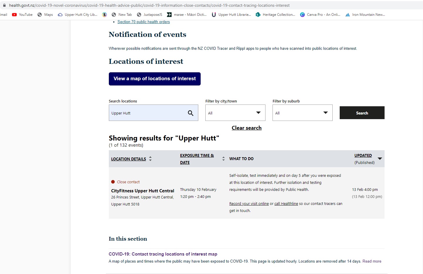 Covid-19; Location of Interest; February 2022