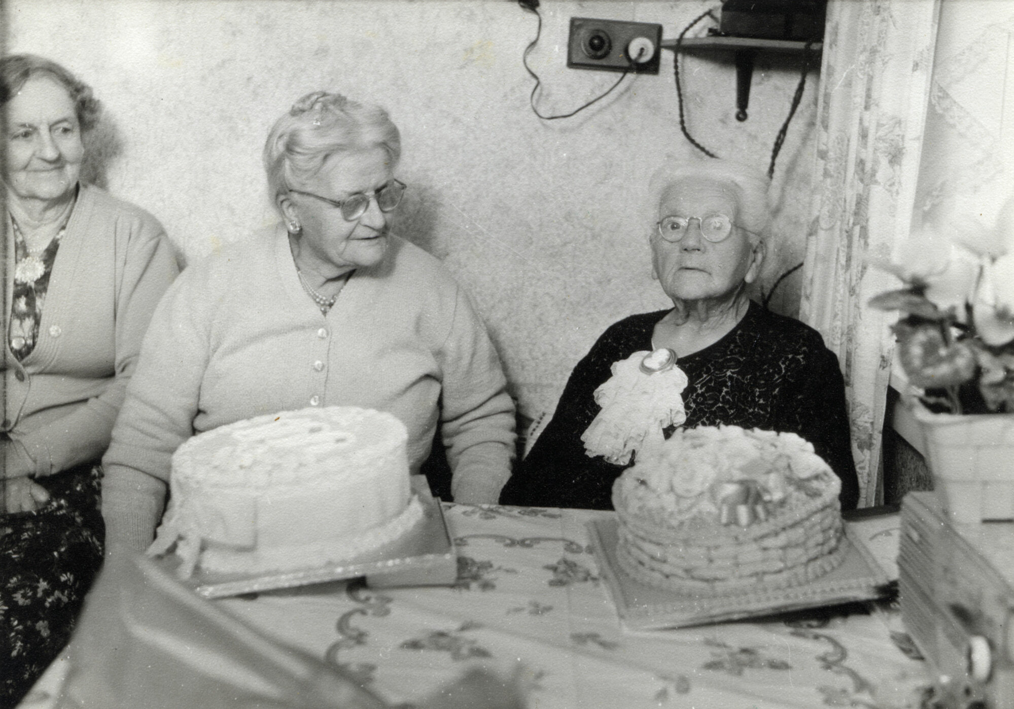 Mary Ann McCurdy, aged 100, with daughter Flora; 1965 