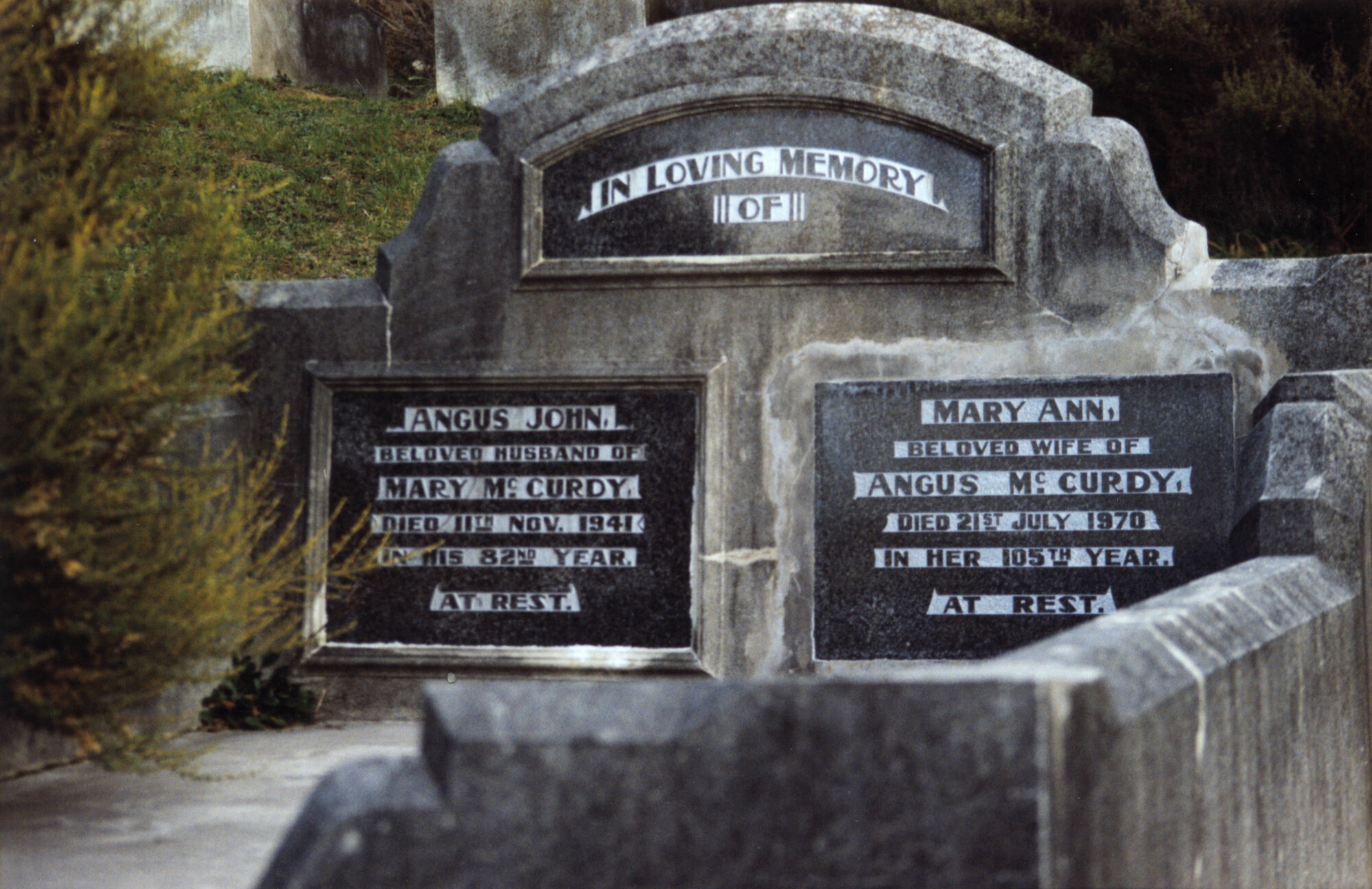 Graves of Angus and Mary Ann McCurdy; no date