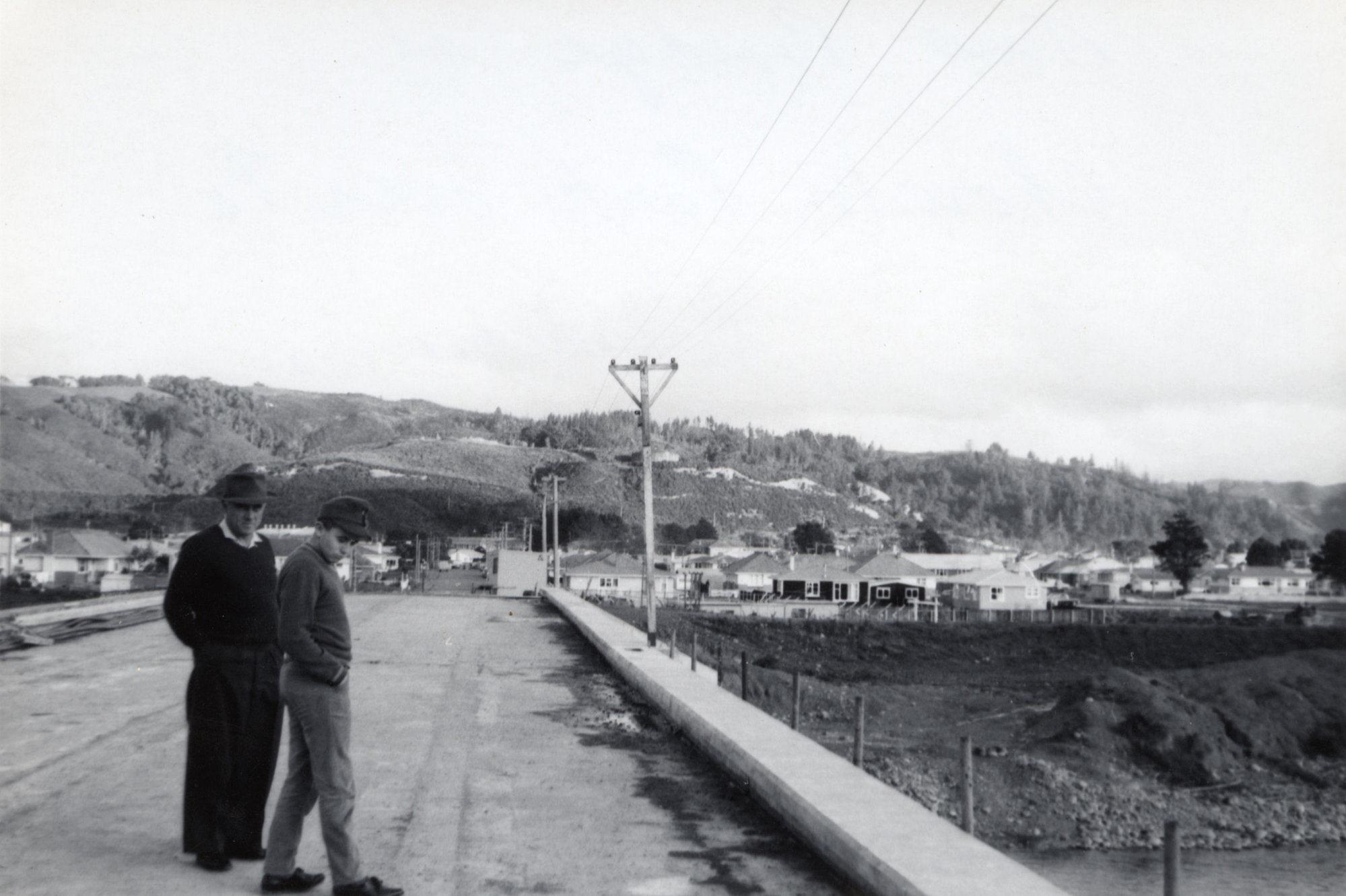 Allan &amp; Lawrence Cook on Tōtara Park Bridge, ca 1960s