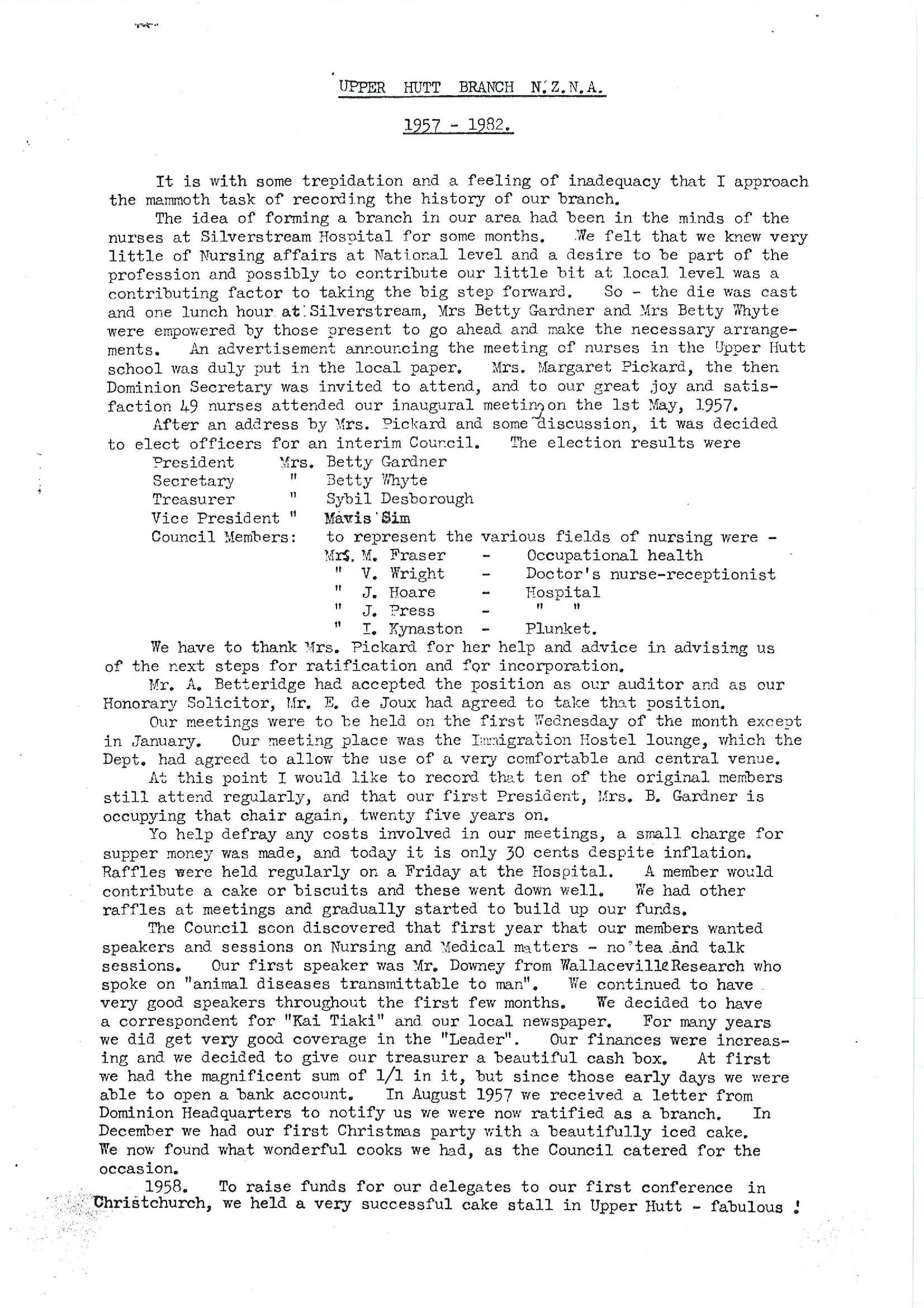 History of New Zealand Registered Nurses Association, Upper Hutt Branch