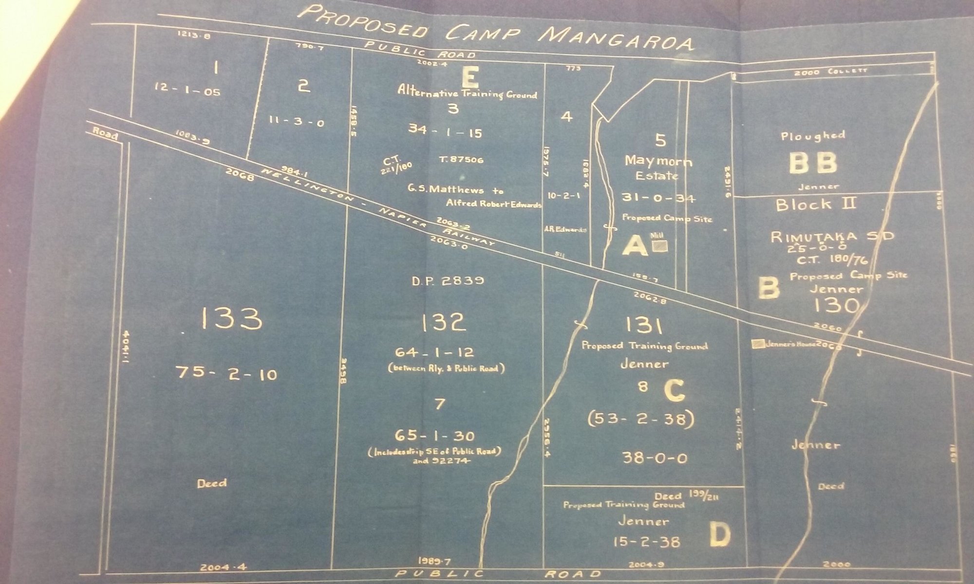 Map: Proposed Mangaroa Camp; August 1915