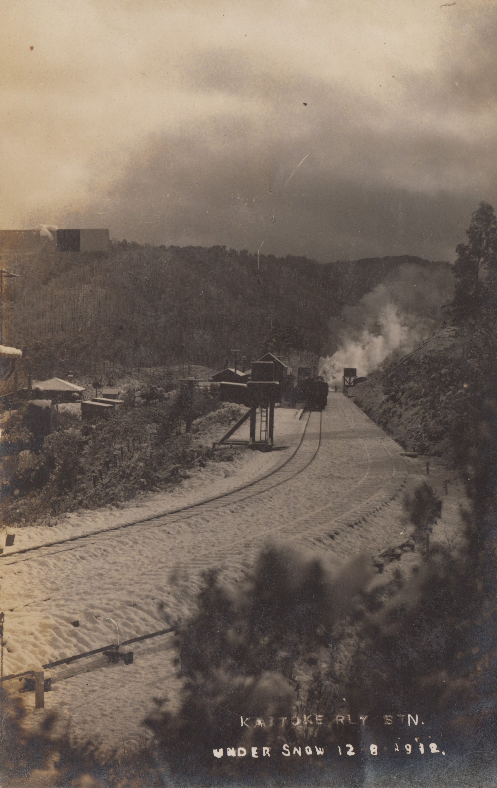 Kaitoke Railway Station under snow; 1912