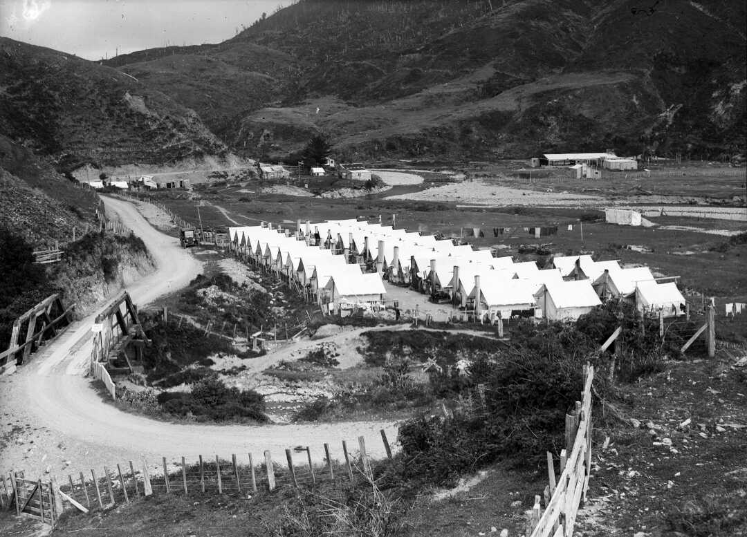 Relief camp for unemployed workers at Akatarawa; ca. 1930s
