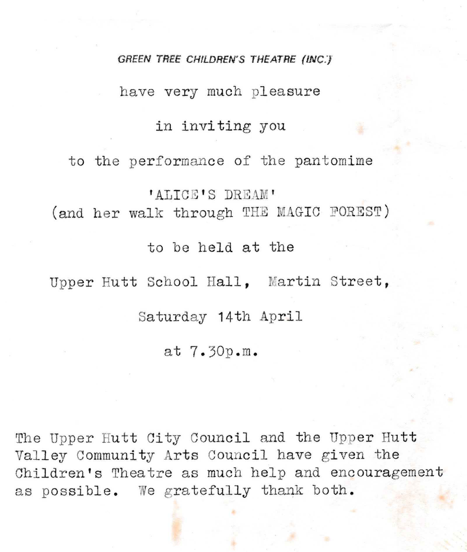 Upper Hutt Green Tree Children's Theatre; ca 1980s