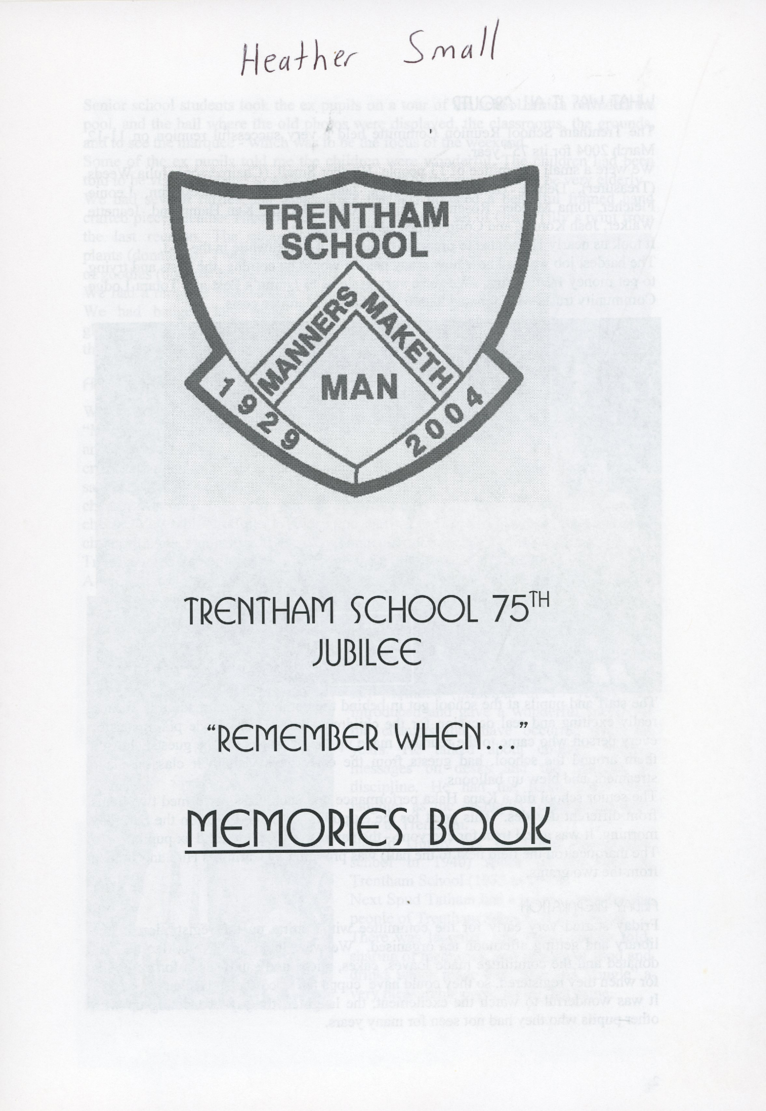 Trentham School 75th Jubilee Memories Book; 2004