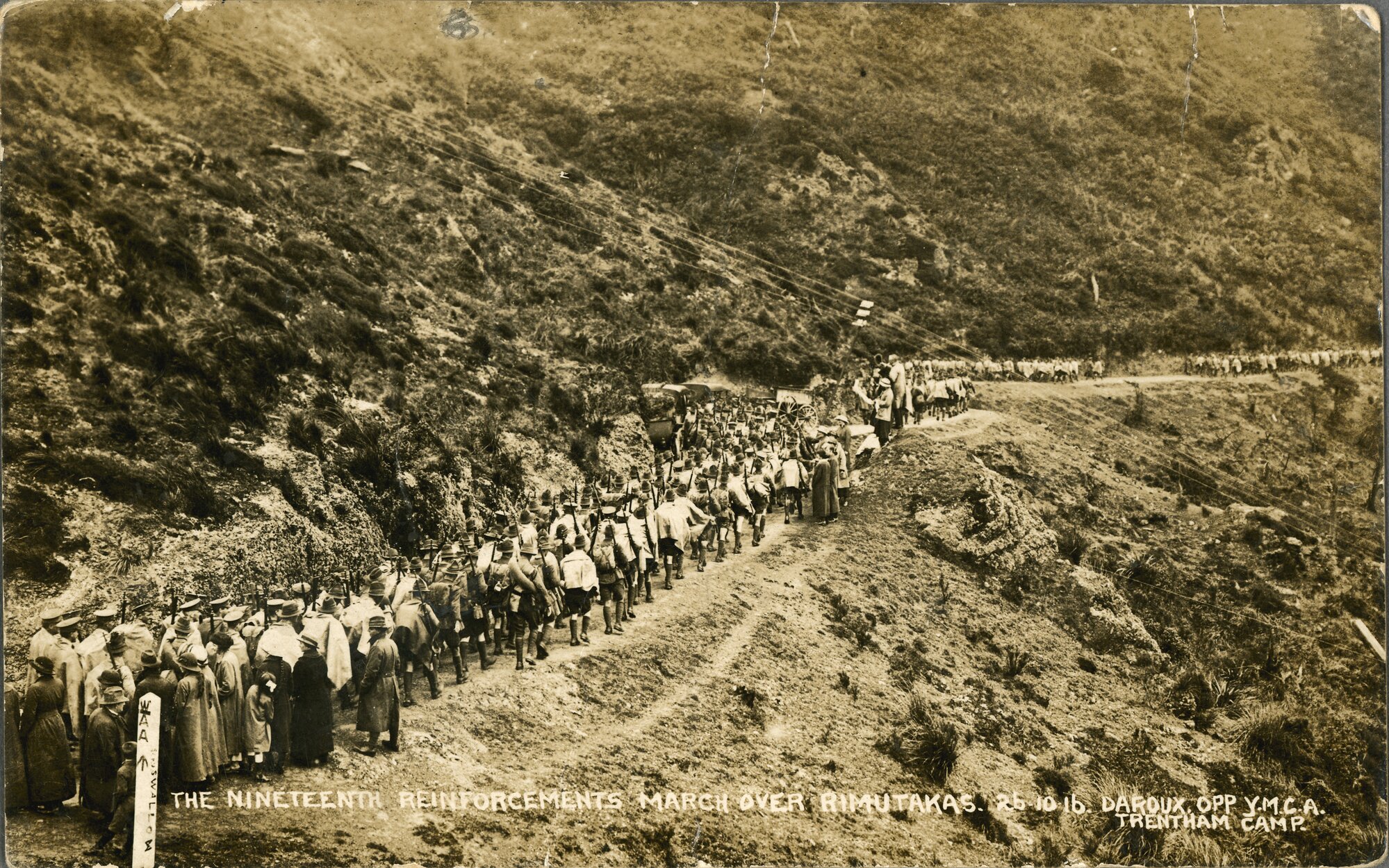Nineteenth Reinforcements marching over the Rimutakas; 1916