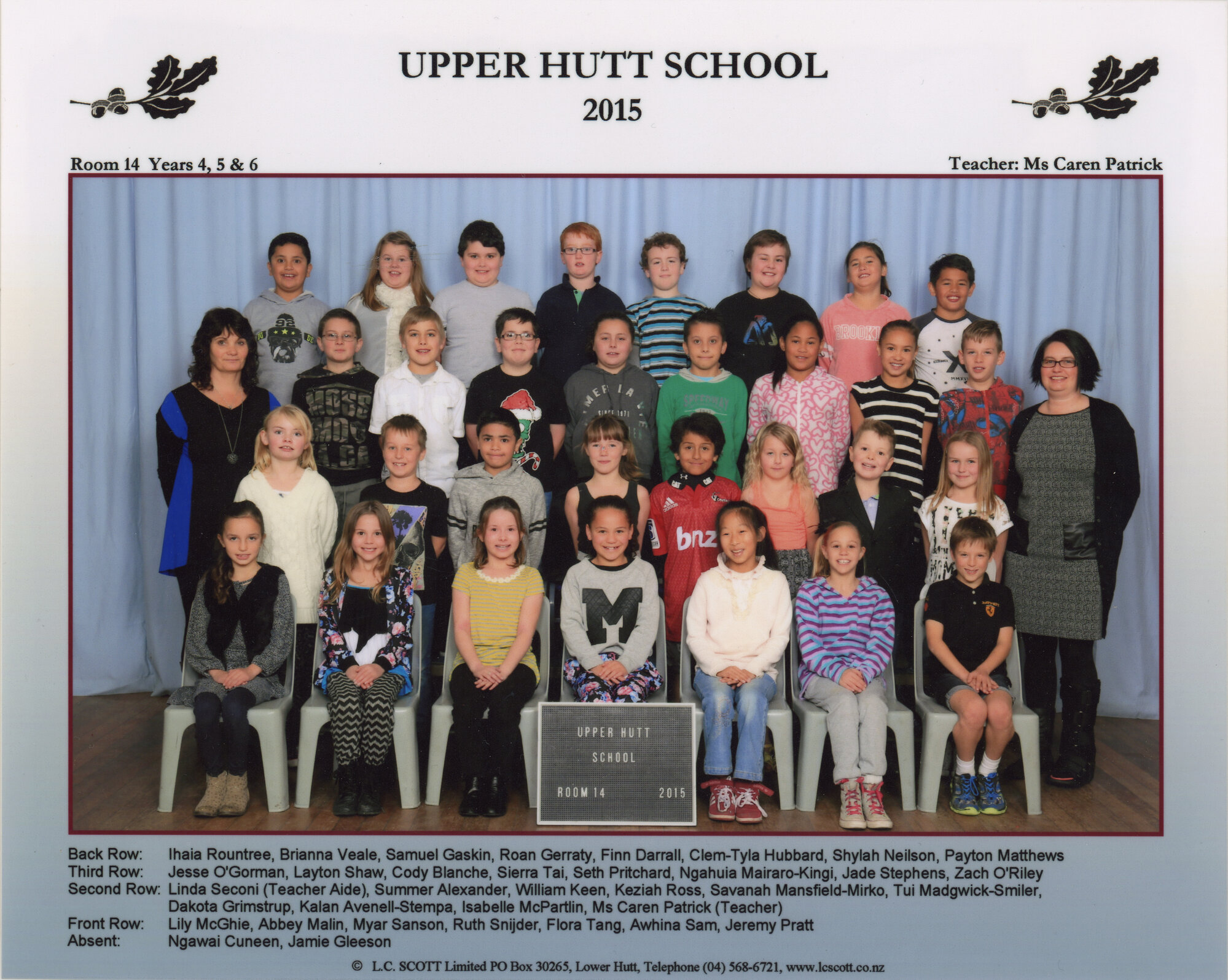 Upper Hutt School; Class photo Room 14; 2015
