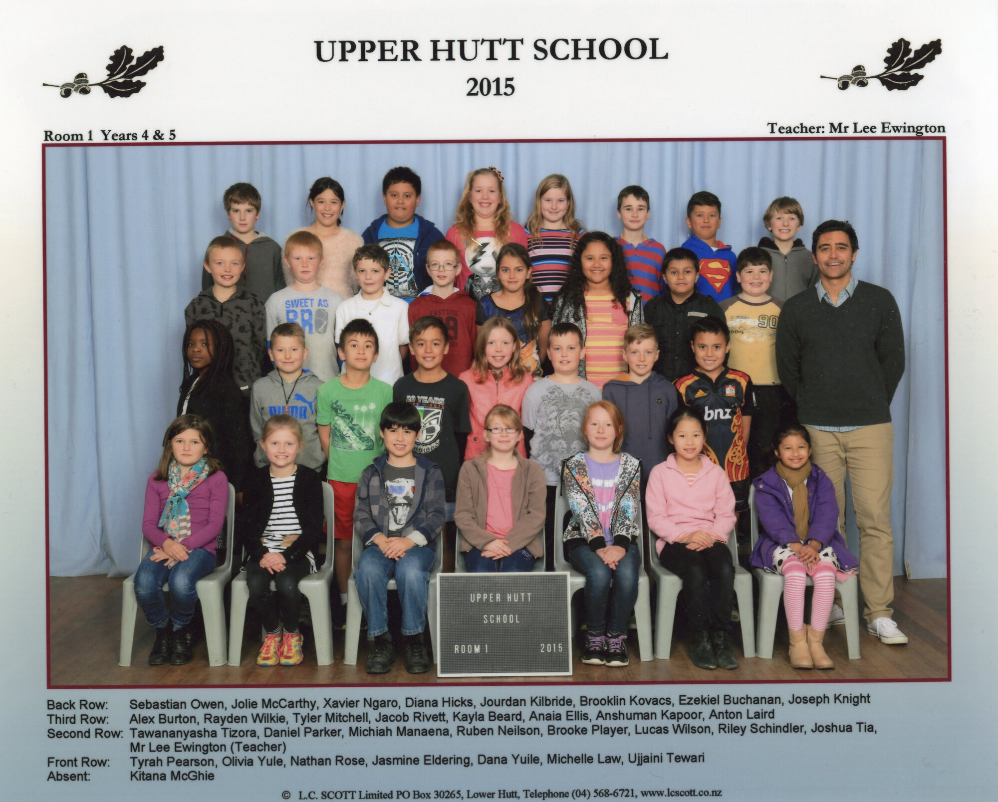 Upper Hutt School; Class photo Room 1; 2015
