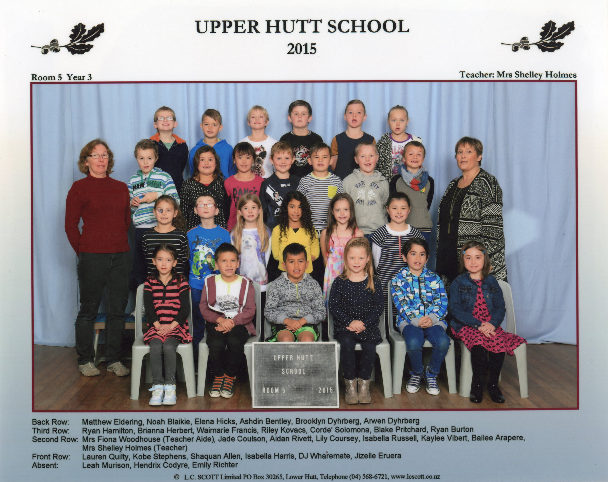 Upper Hutt School; Class photo Room 5; 2015