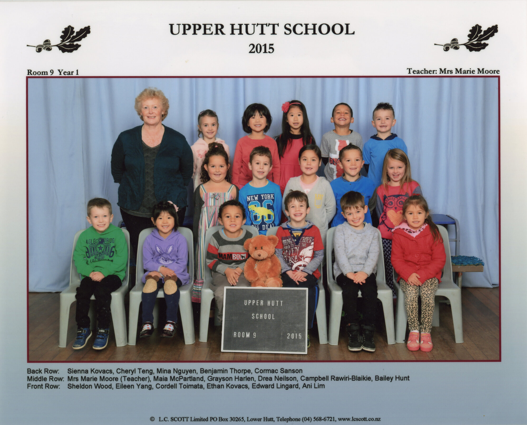 Upper Hutt School; Class photo Room 9; 2015