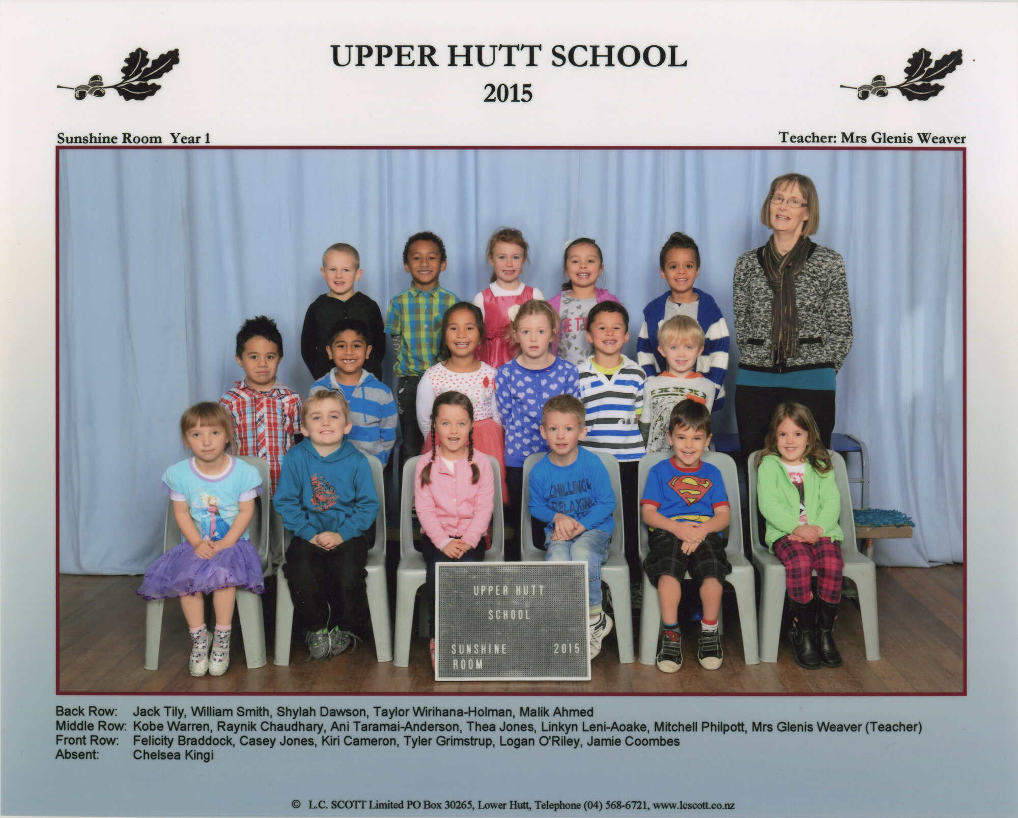 Upper Hutt School; Class photo Year 1; 2015