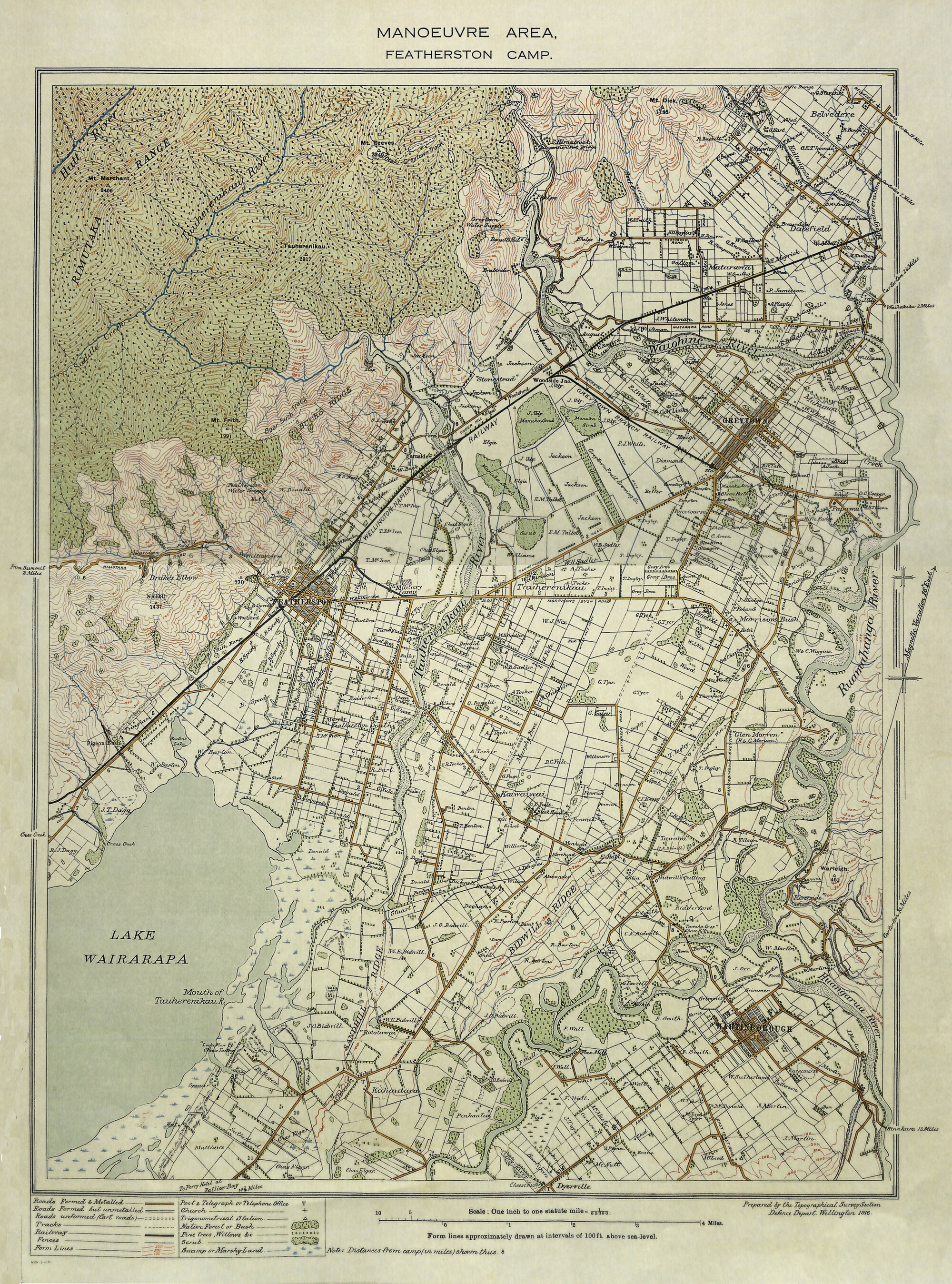 Map, 1916; Featherston, Greytown, Martinborough