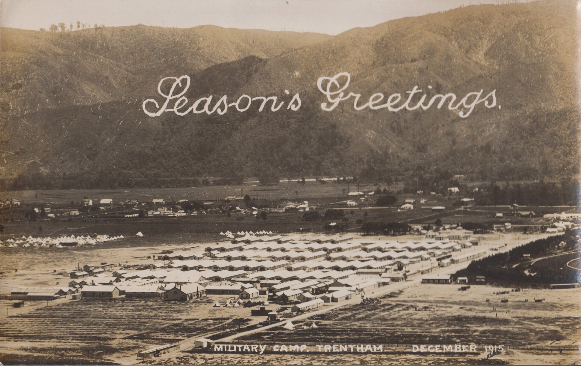 Trentham Military Camp: Christmas Postcard; 1915
