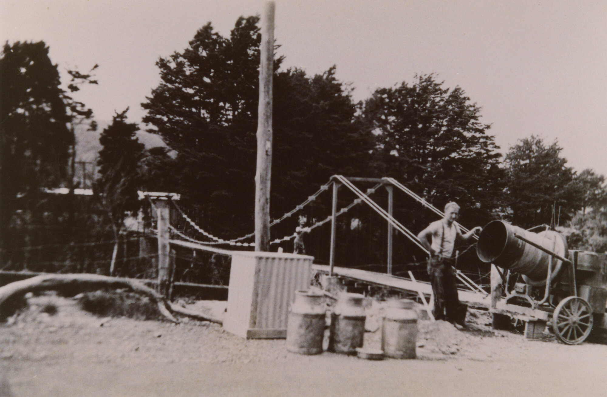 Building of Frank Benge's Suspension Bridge; 1935