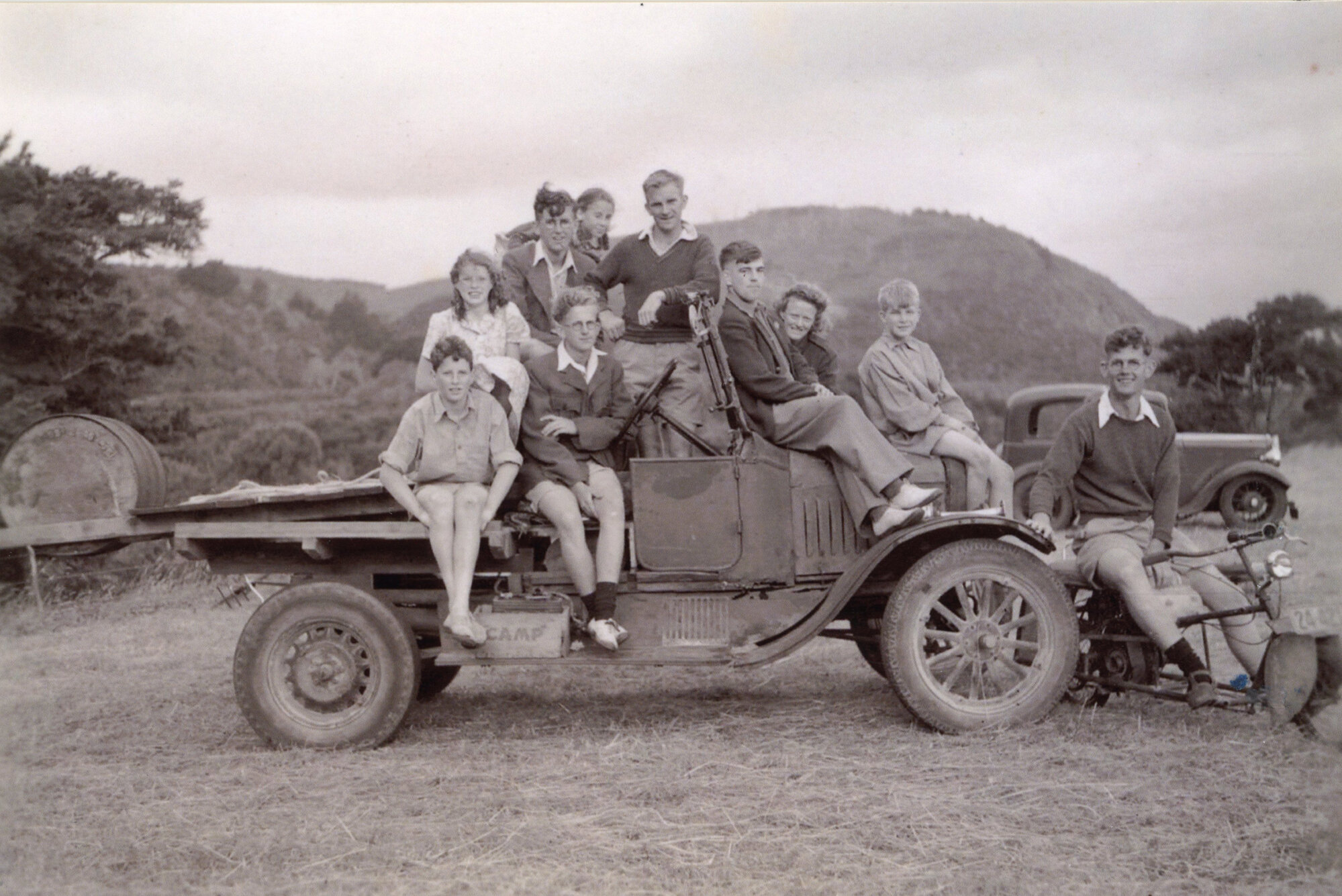 Youth with Model T at Benge Family Farm; ca. 1951