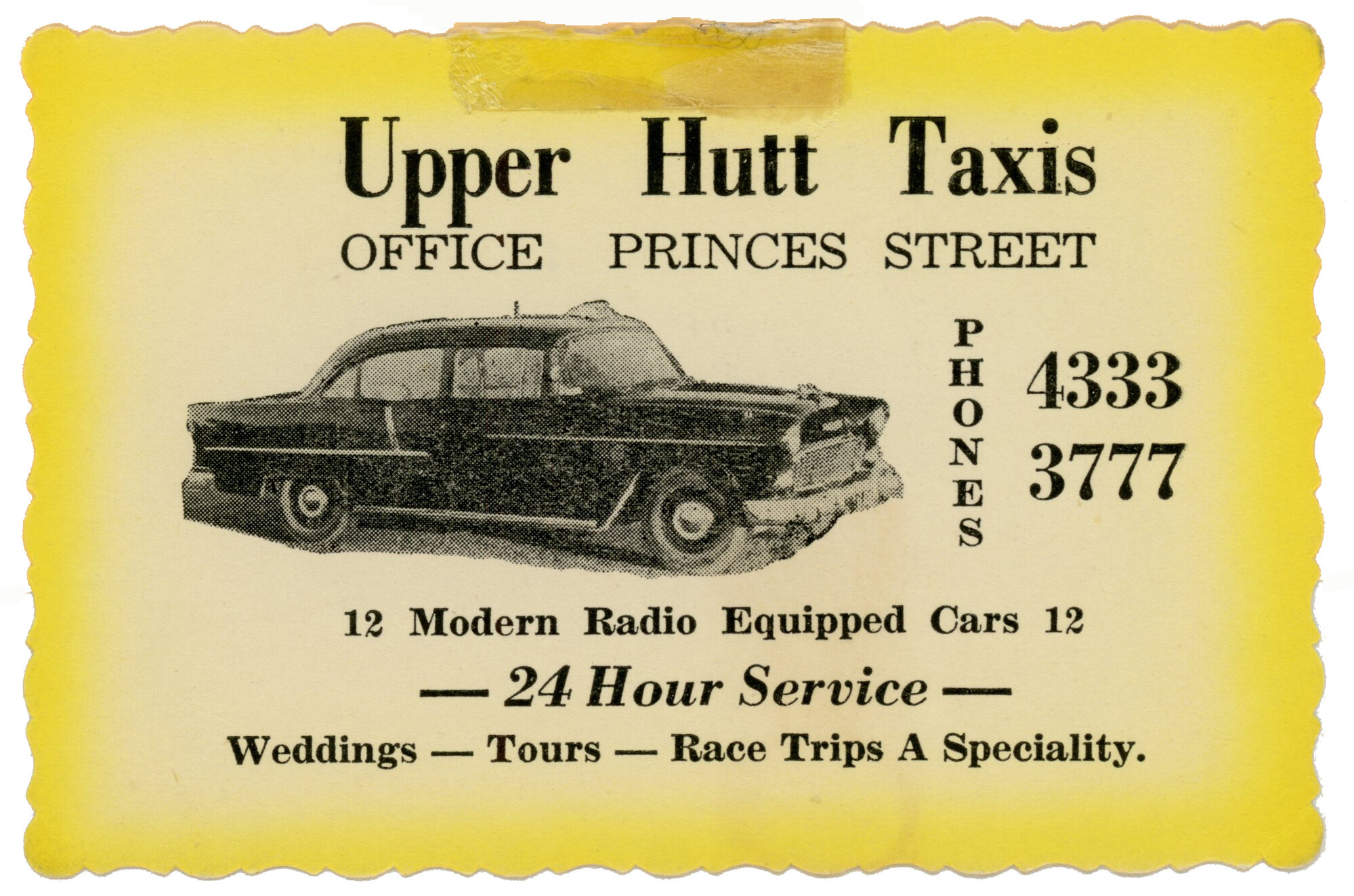 Upper Hutt Taxis; Business Card, ca. 1960s
