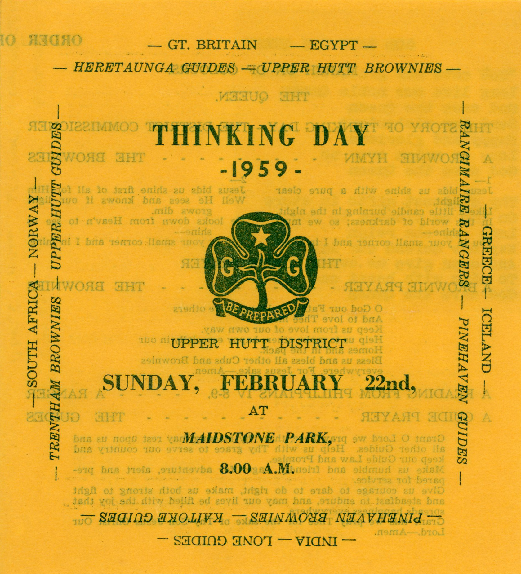 Girl Guides Association; Thnking Day Flyer; 1959