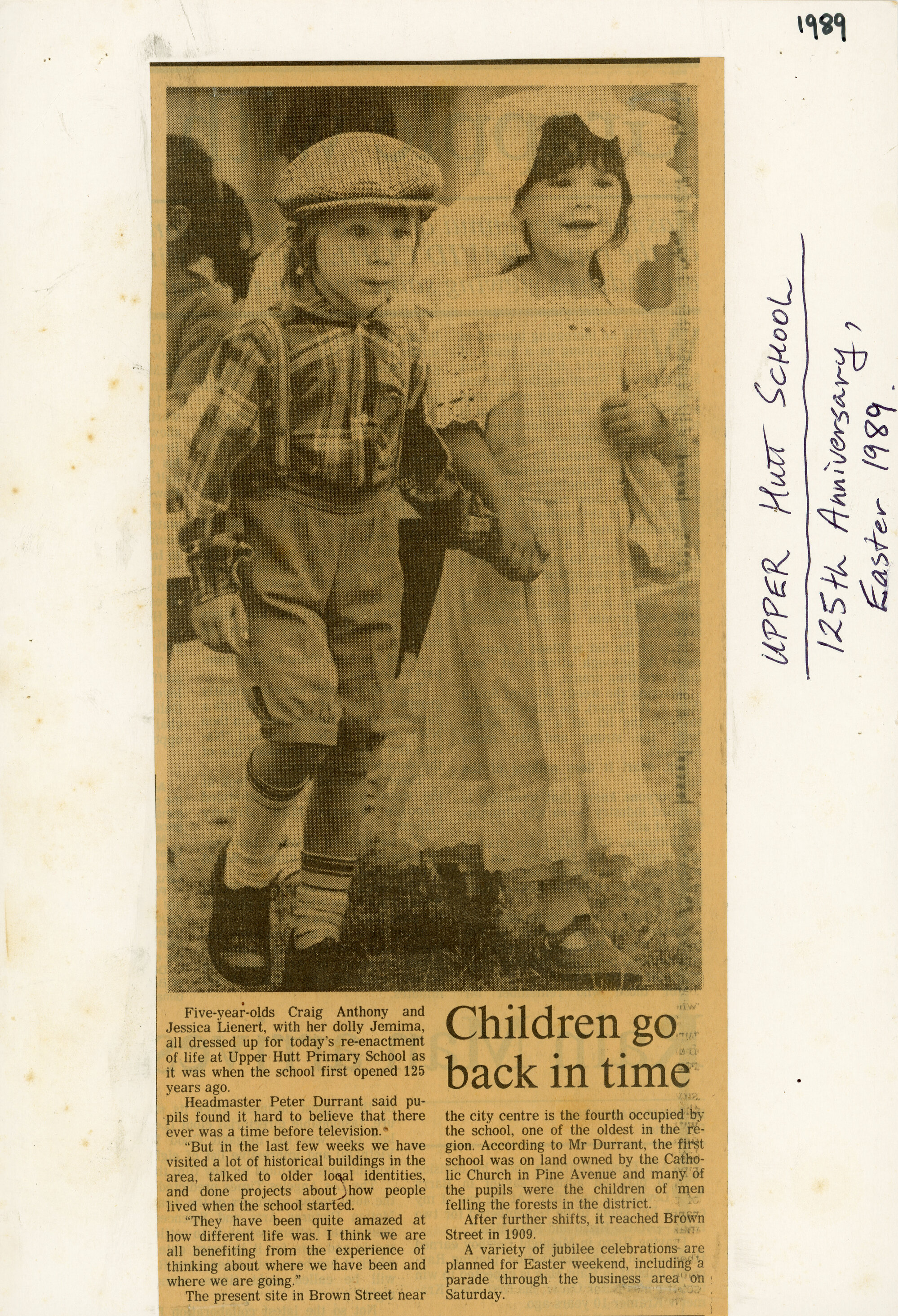 Upper Hutt School; 125th Jubilee newspaper clipping; 1989