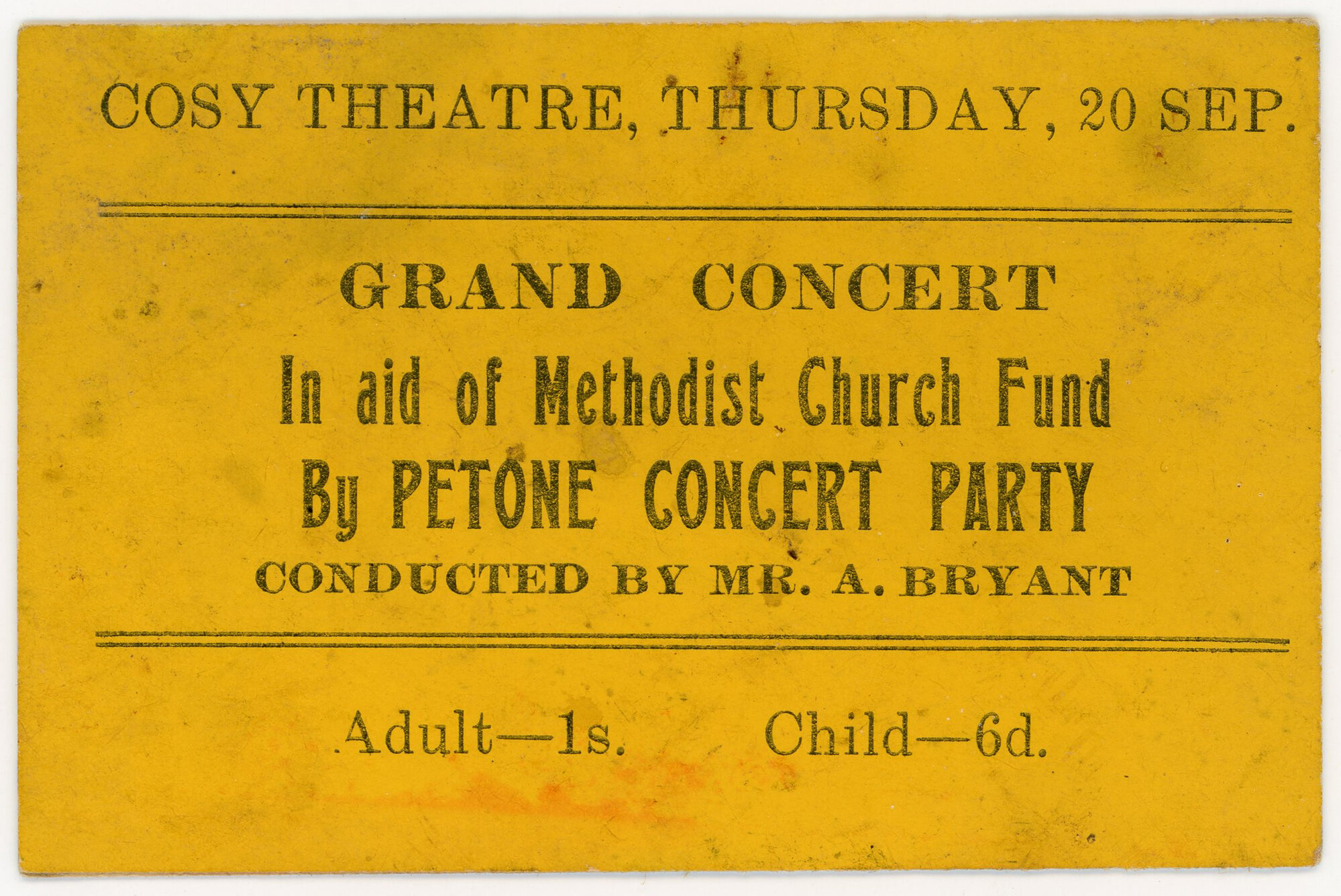 Ticket for Concert in aid of Methodist Church Fund; No date