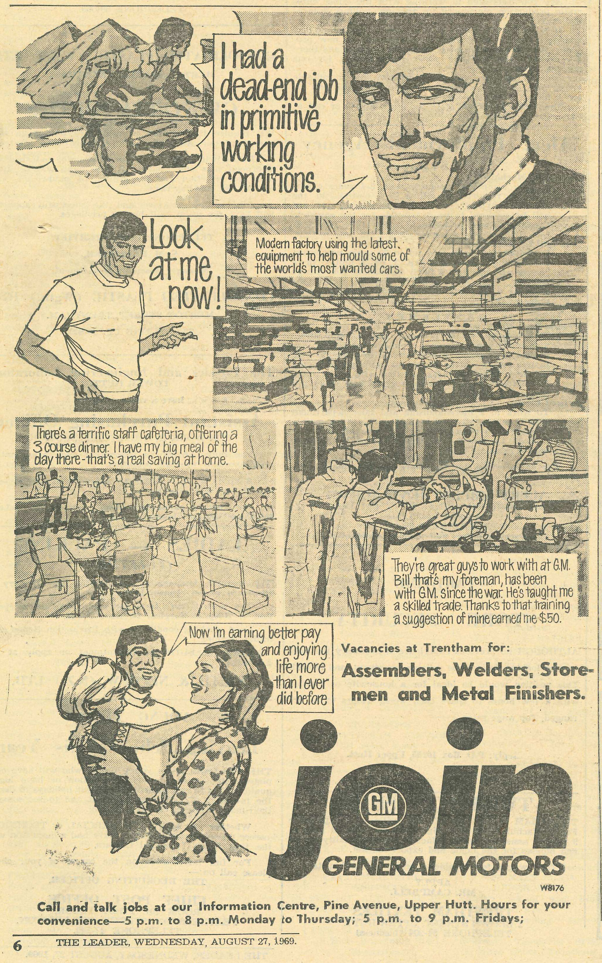 General Motors; Job Advertisement; Upper Hutt Leader 1969