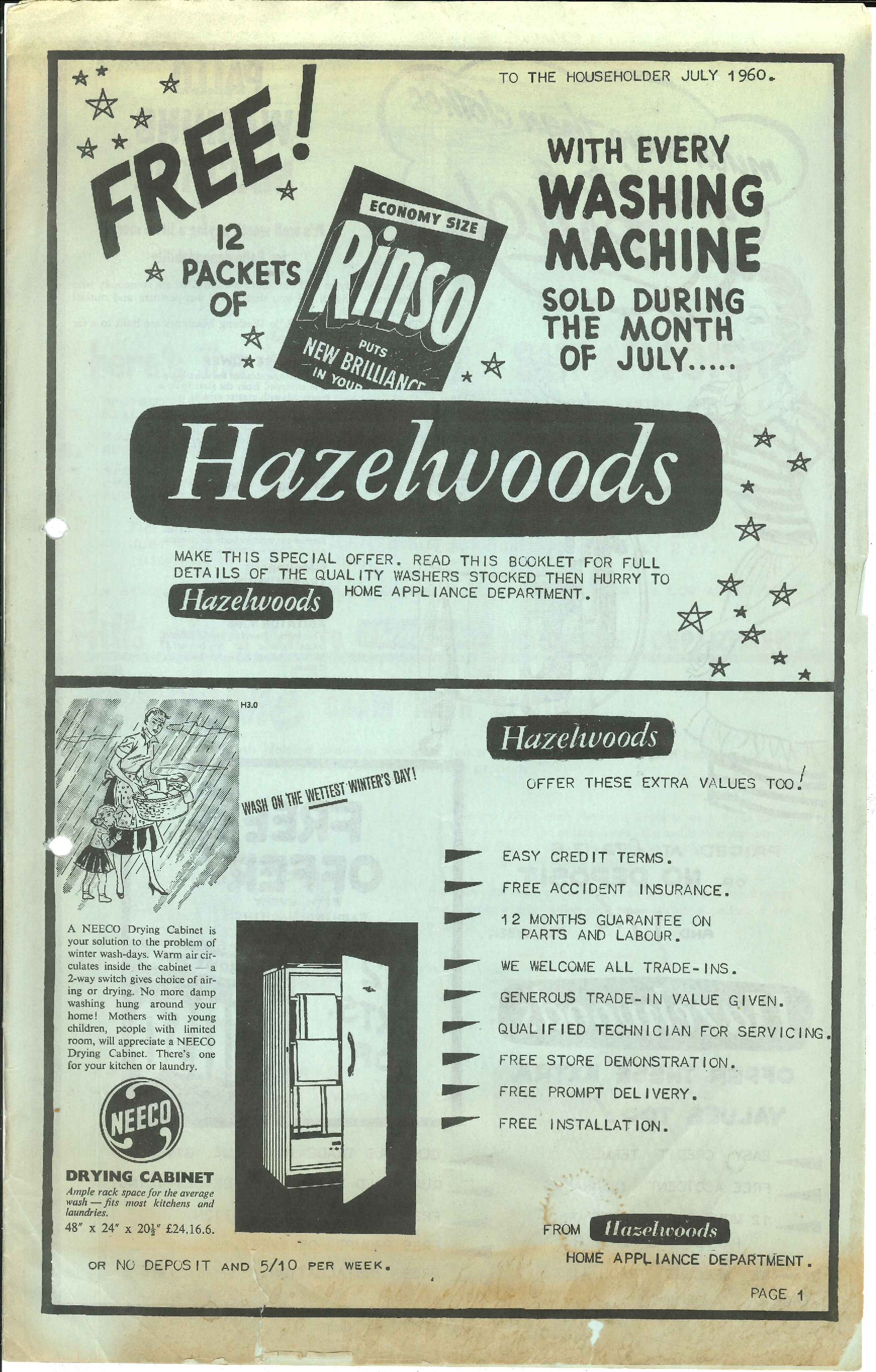 Hazelwoods home appliances booklet, July 1960
