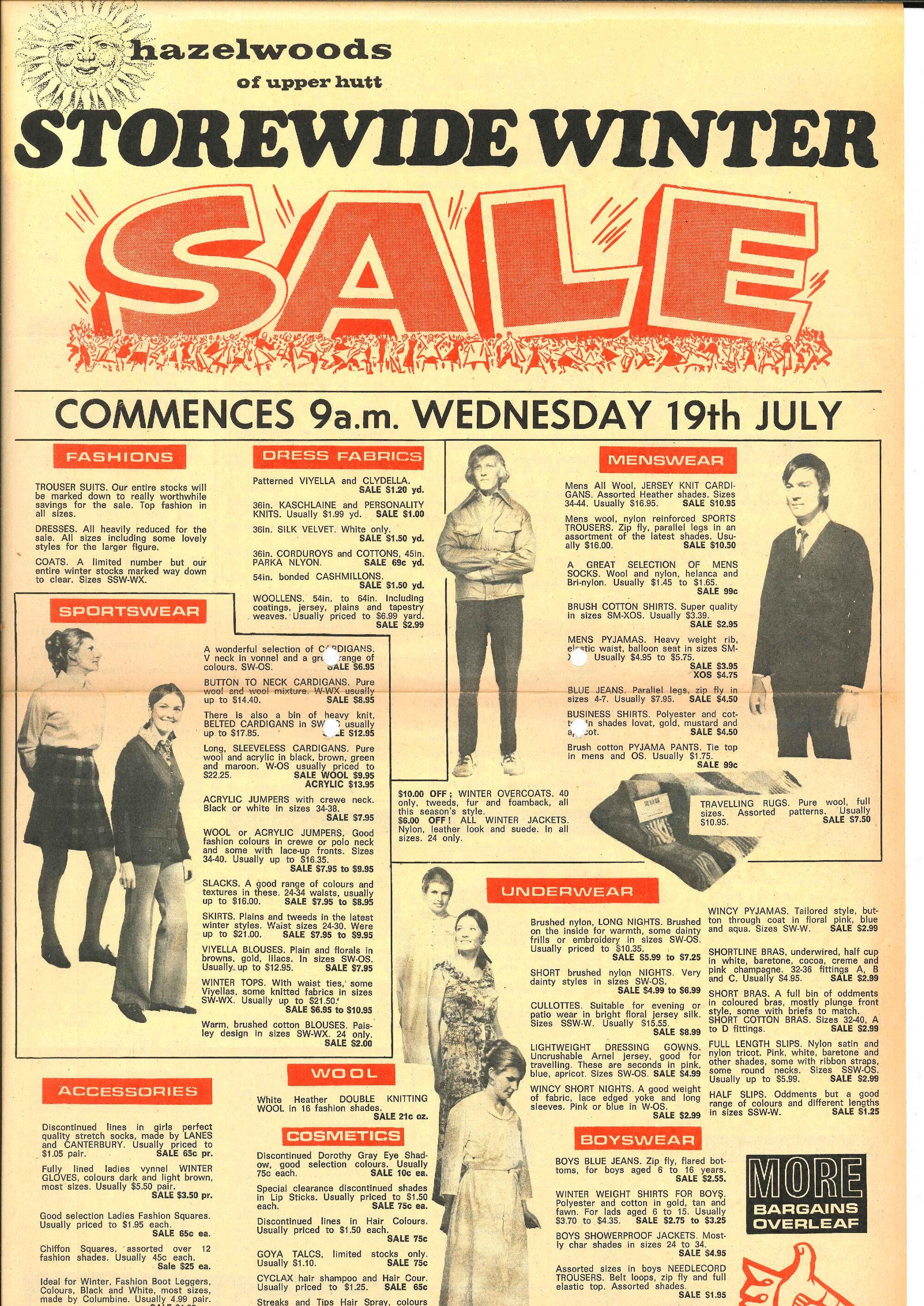 Hazelwoods winter sale flyer, 1972