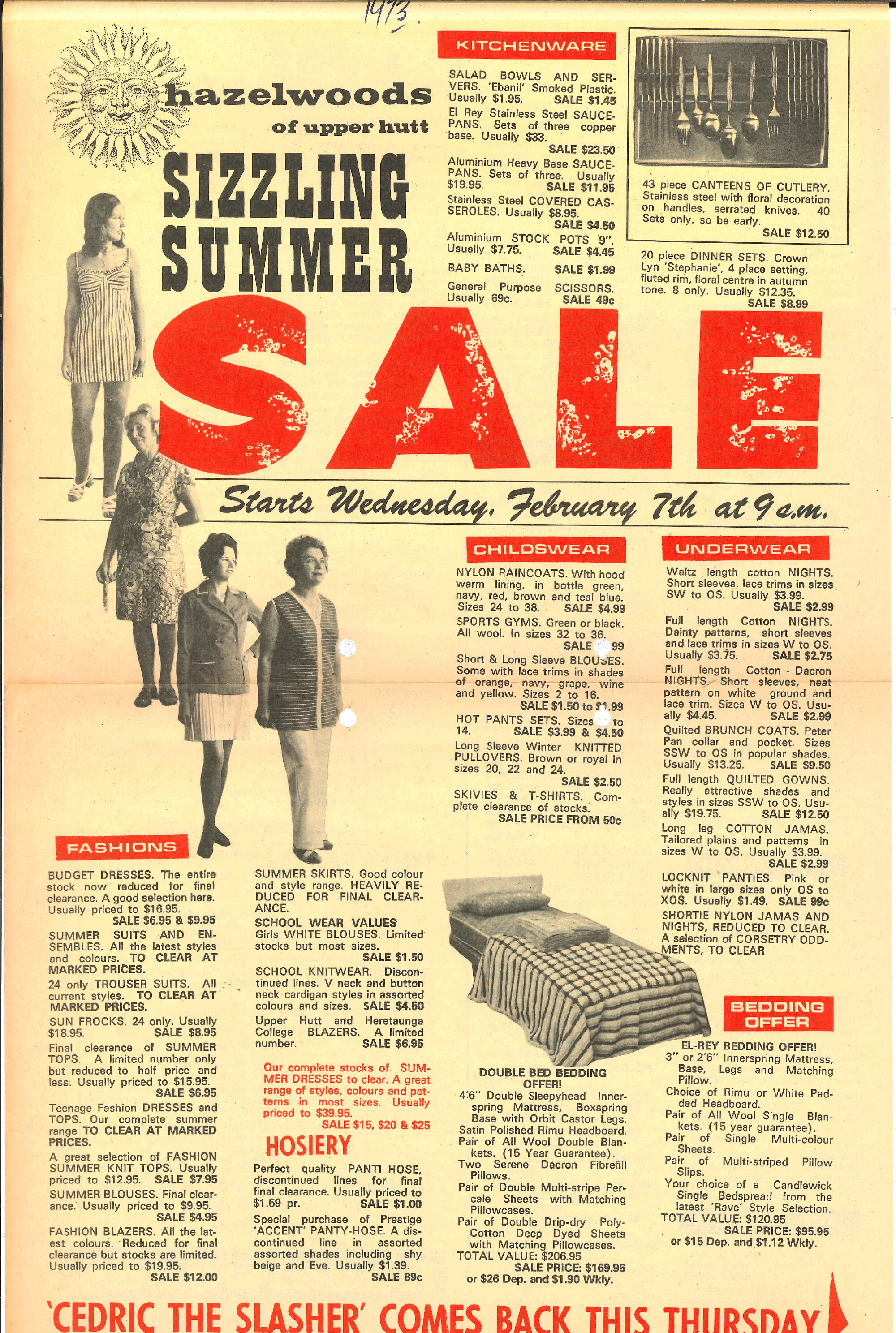 Hazelwoods summer sale flyer, 1973