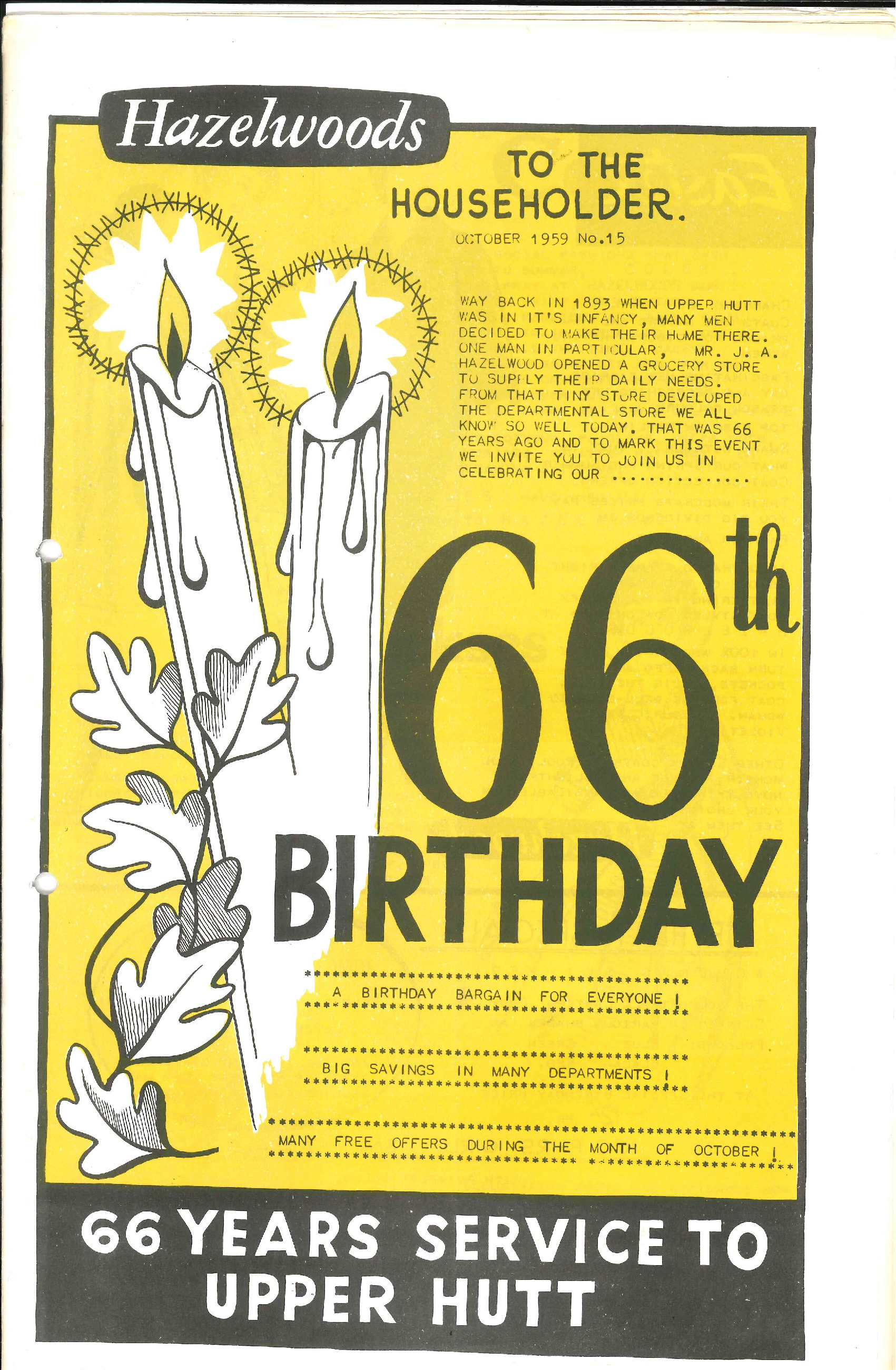 Hazelwoods 66th birthday promotional booklet, October 1959