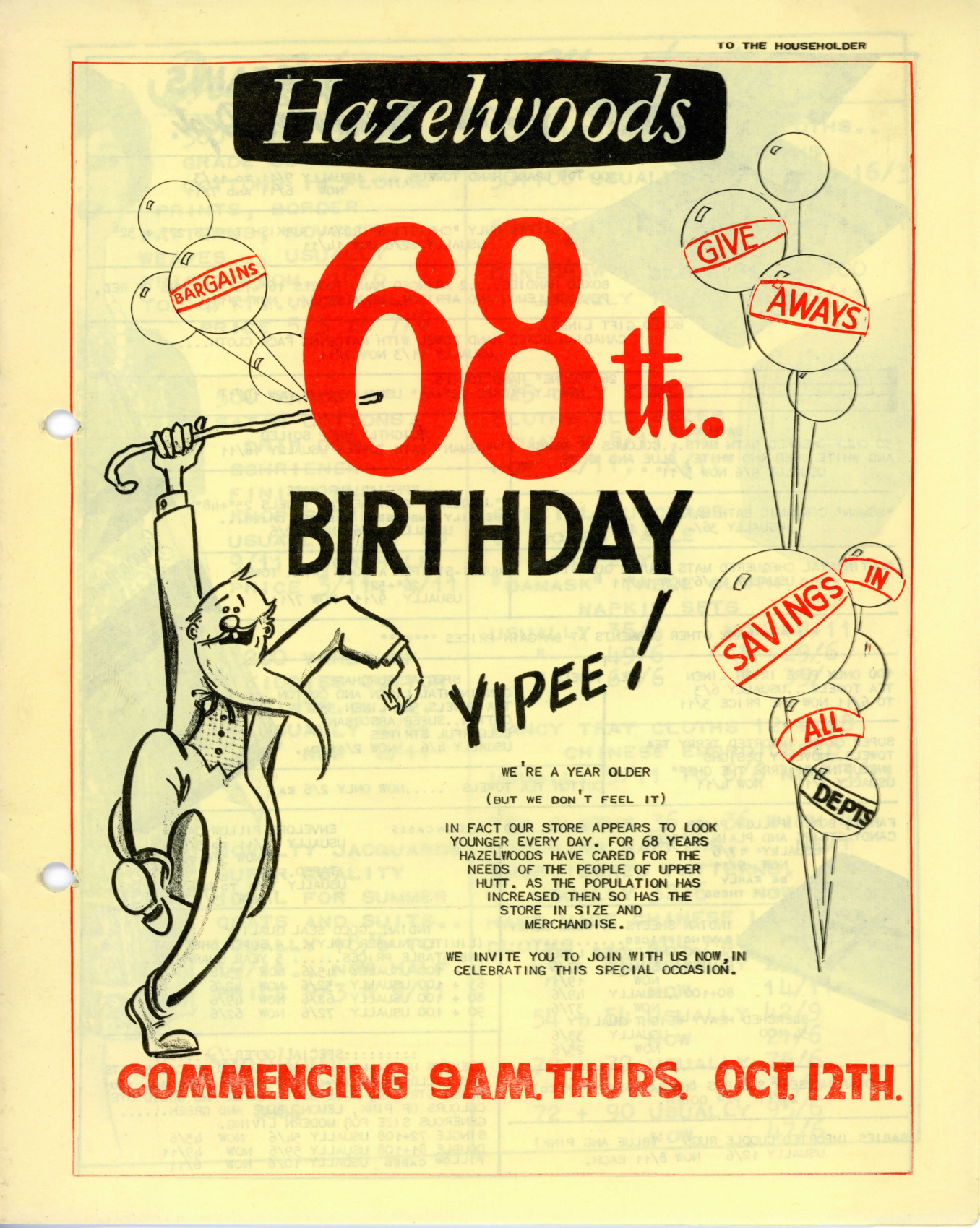 Hazelwoods 68th birthday brochure, October 1961