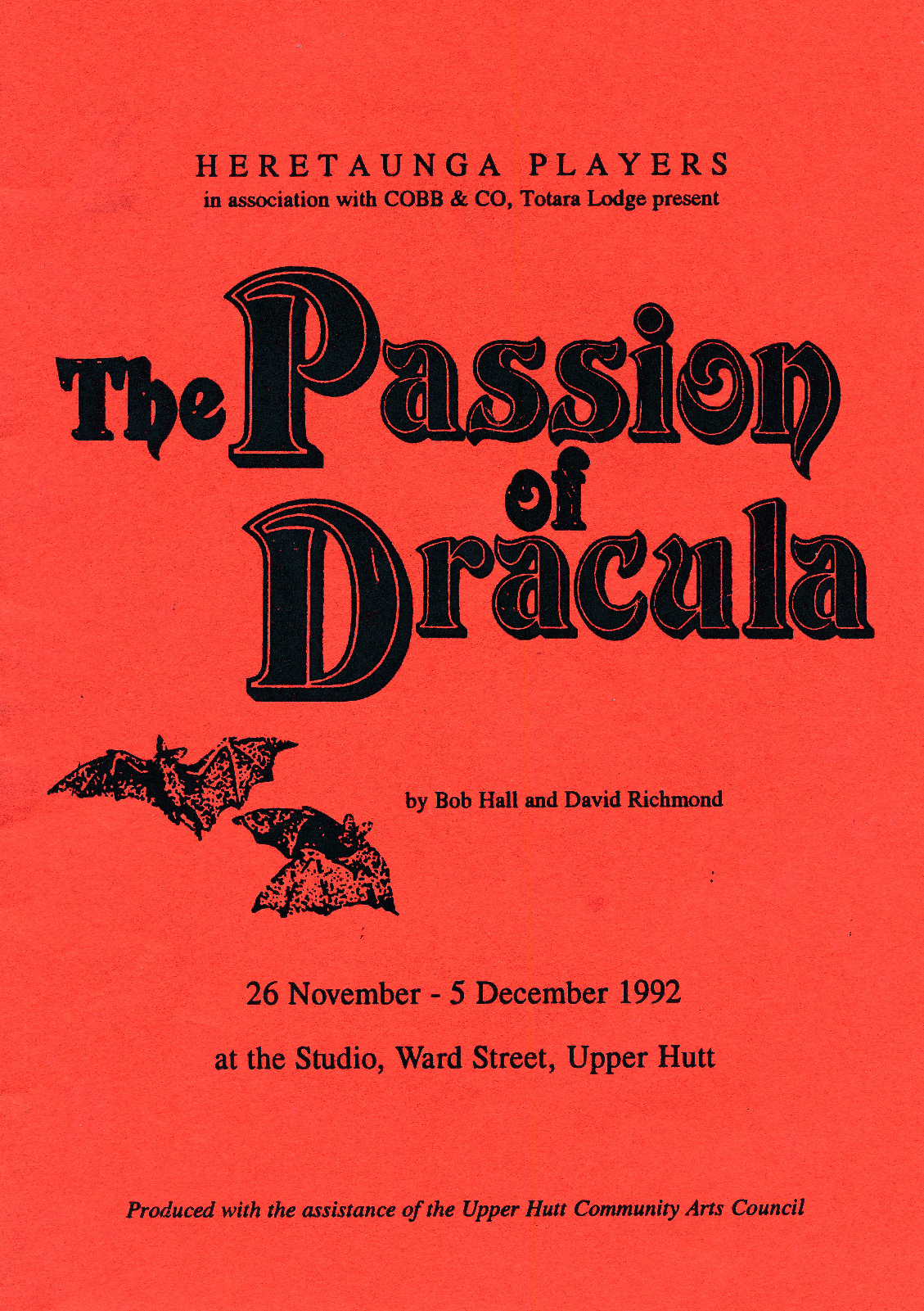 Heretaunga Players; Programme; The Passion of Dracula