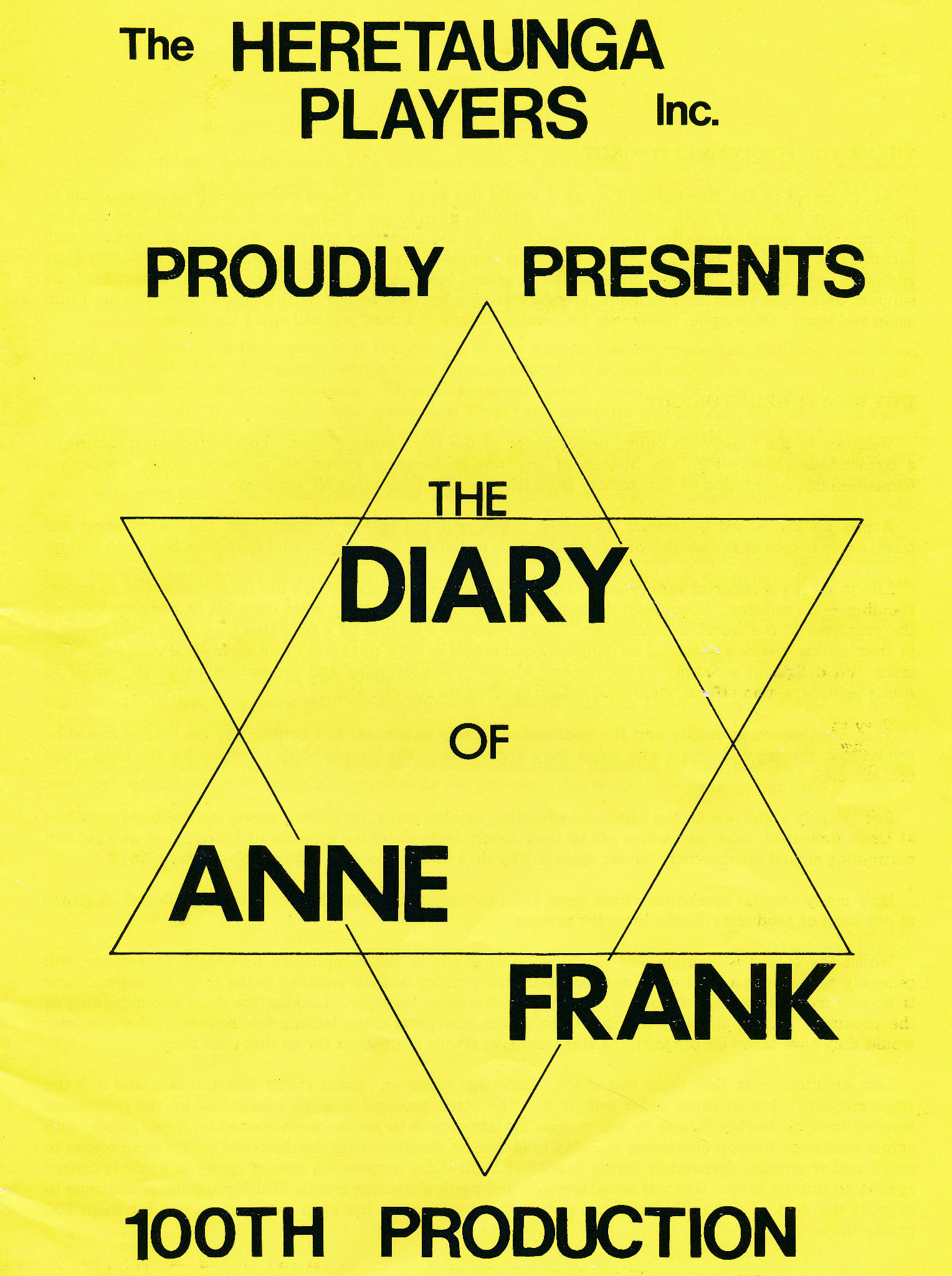 Heretaunga Players; Programme; The Diary of Anne Frank