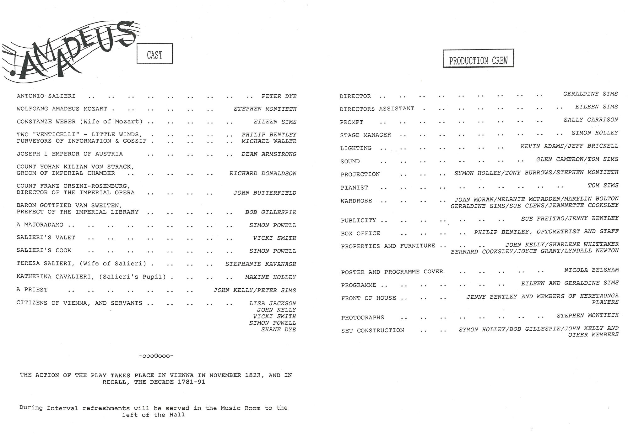 Heretaunga Players; Programme; Amadeus