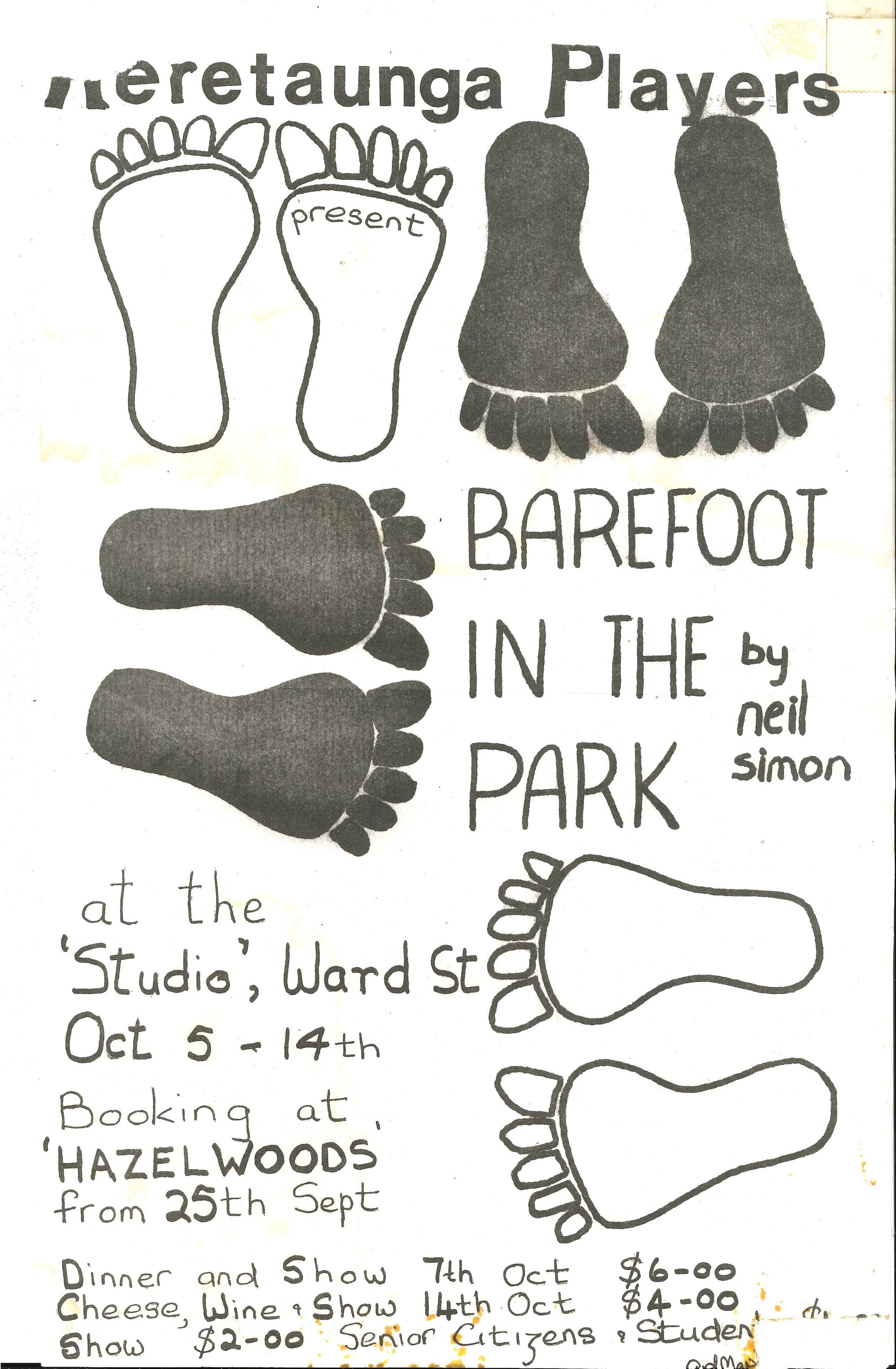 Heretaunga Players; Advertising poster for "Barefoot in the Park"