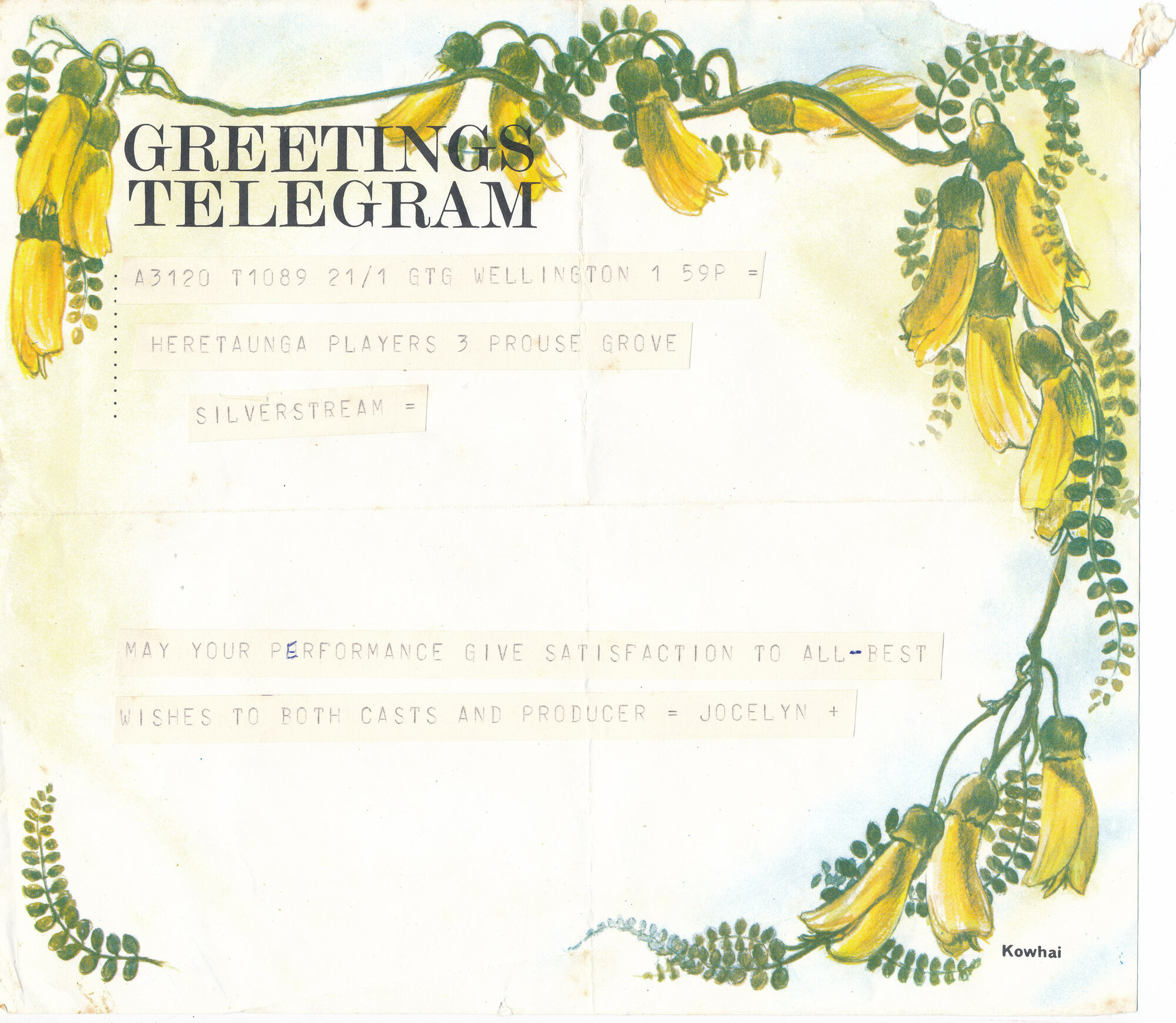 Heretaunga Players; Telegram