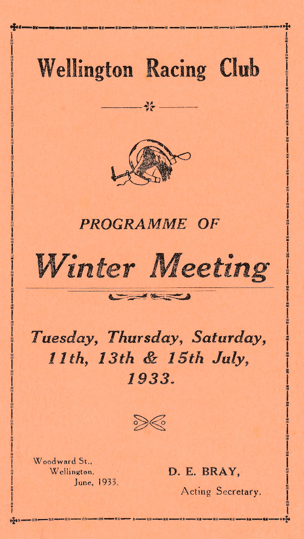Wellington Racing Club; Winter Meeting Programme, 1933