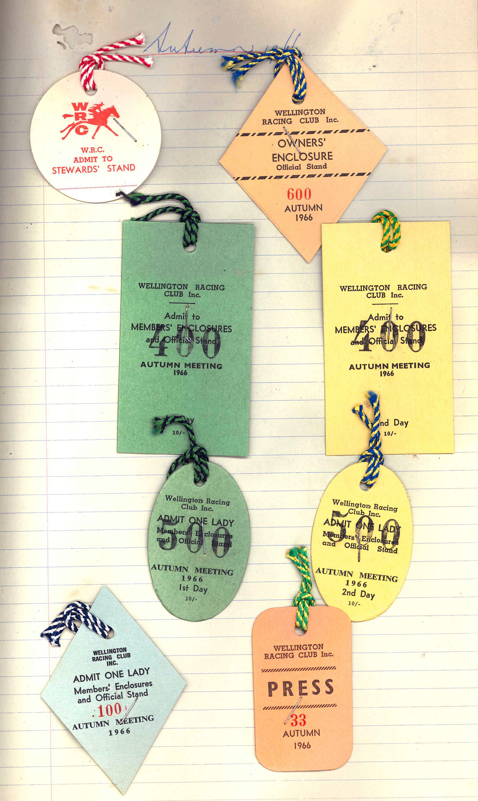 Wellington Racing Club; Scrapbook of tickets