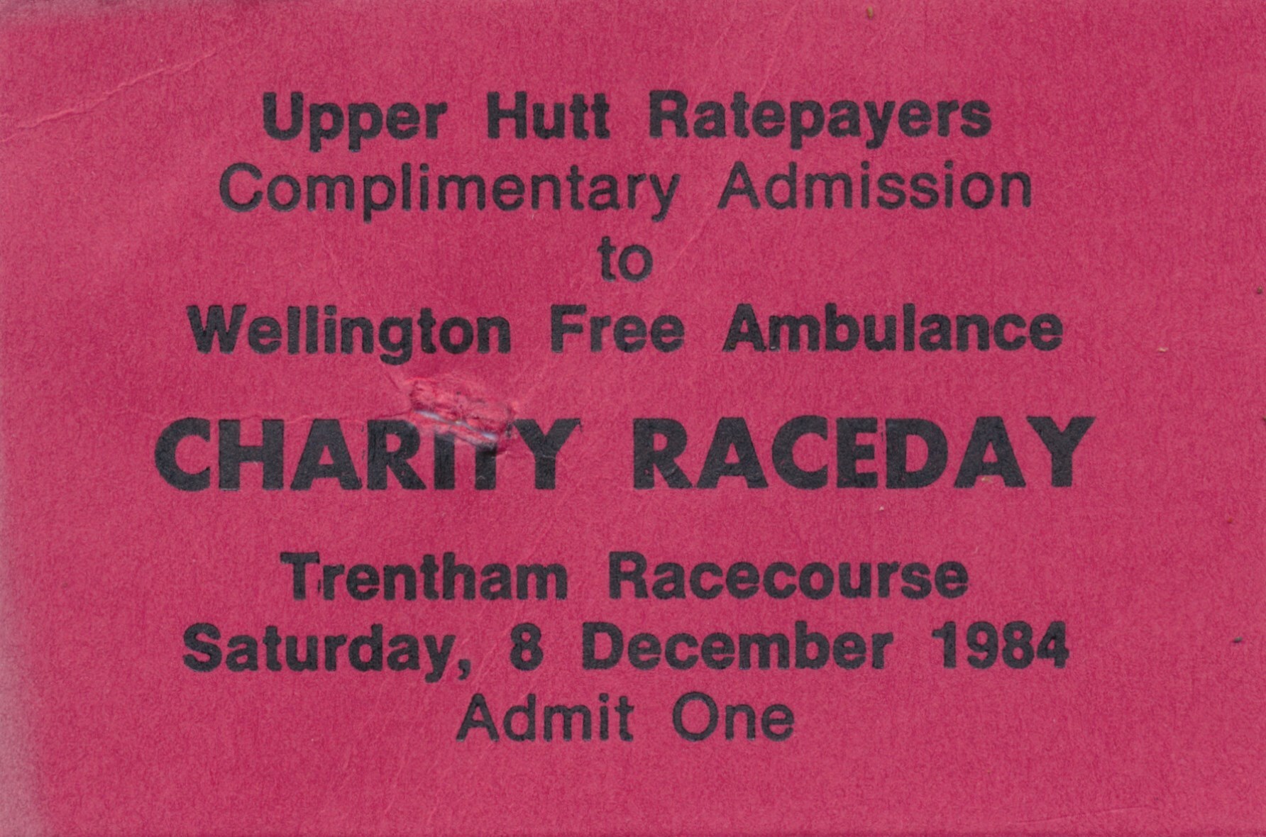 Wellington Racing Club; Charity Race Ticket