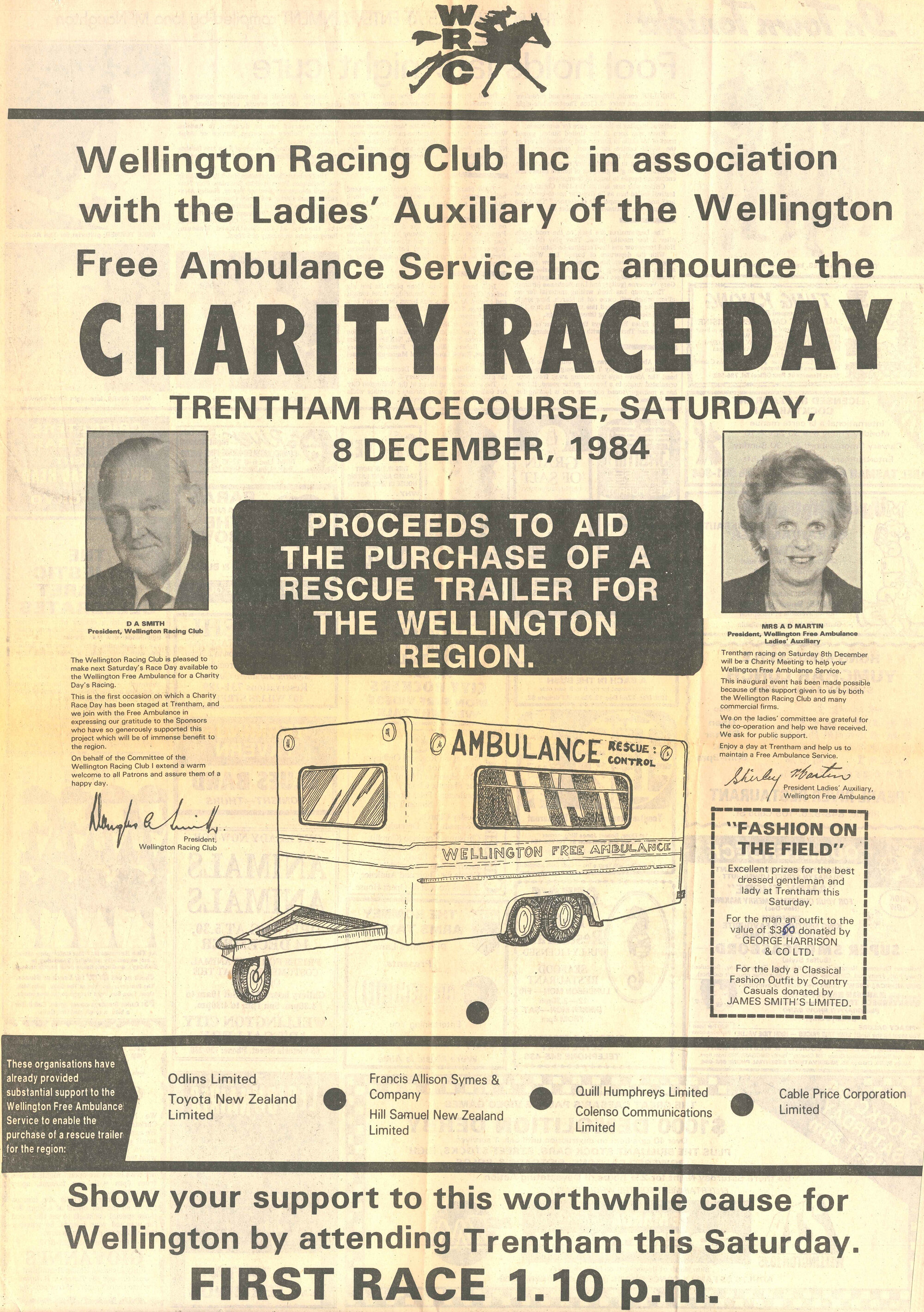 Wellington Racing Club; Charity Race Advertisement