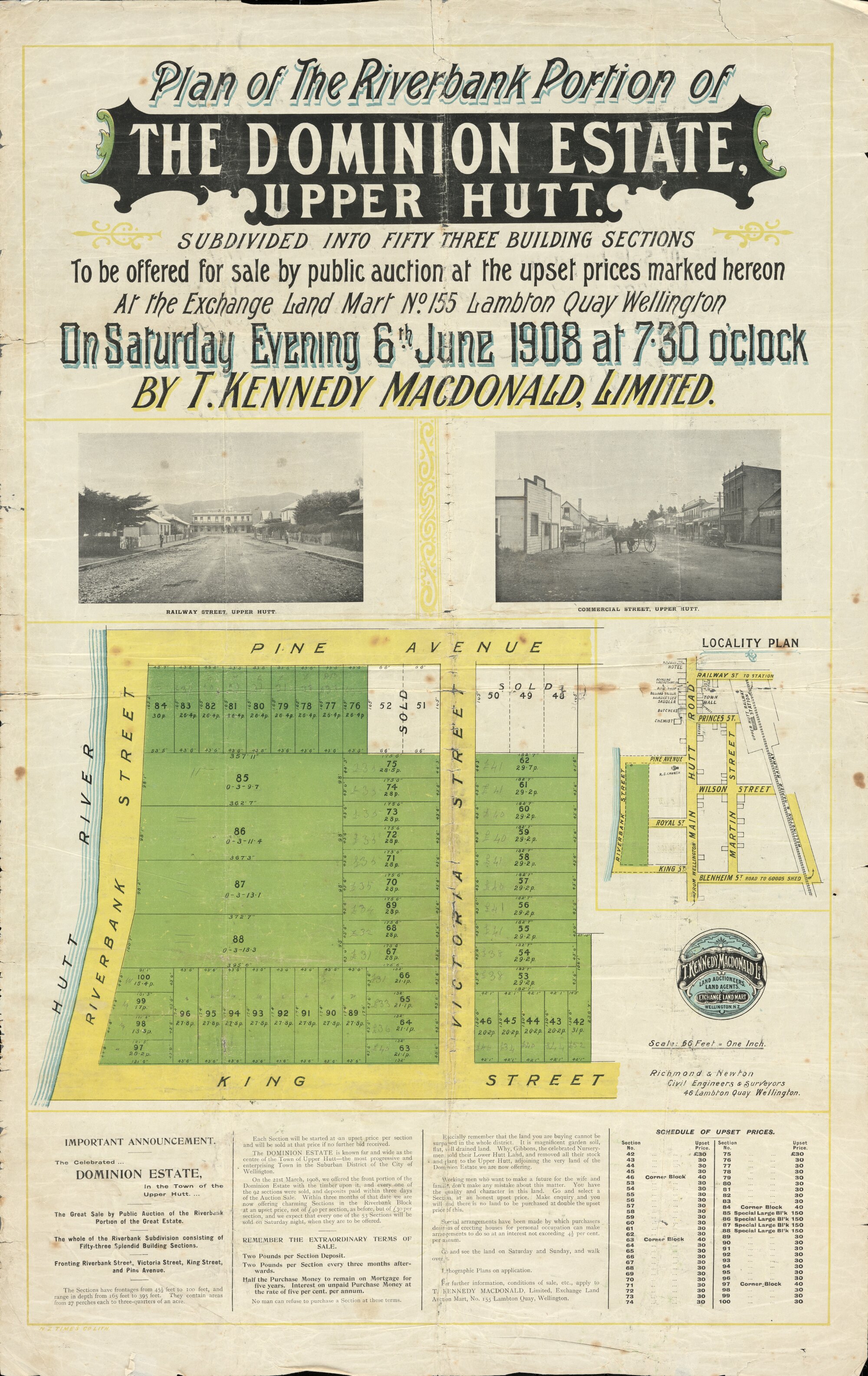 Housing development plan, 1908; Pine Avenue, Gibbons, Victoria, Riverbank streets.