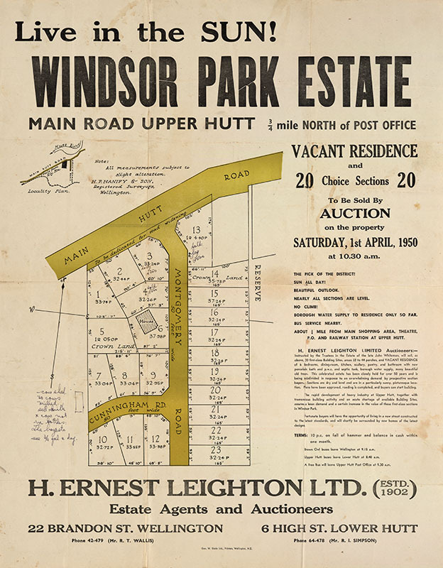 Housing development plan, 1950; Windsor Park Estate; Main, Montgomery and Cunningham roads.