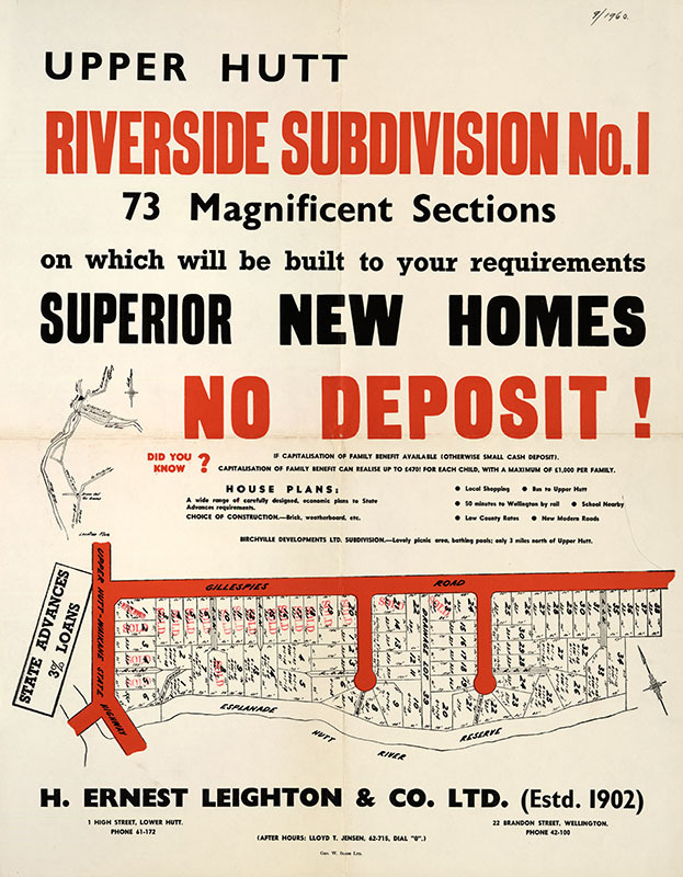 Housing development plan, 1960; Riverside Subdivision No.1; Gillespies Road. [P6-35-2094]