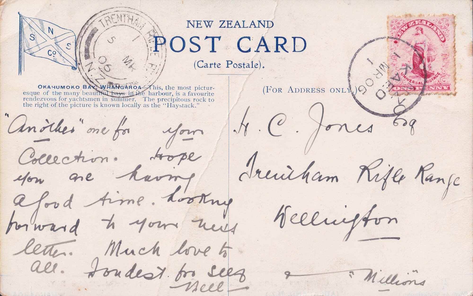 Trentham Rifle Range; Incoming Postcard; 1906