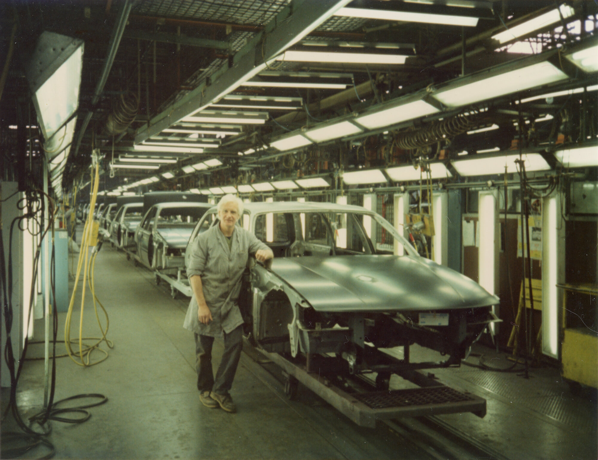 General Motors; Harry Ross on Assembly Line; ca. 1990